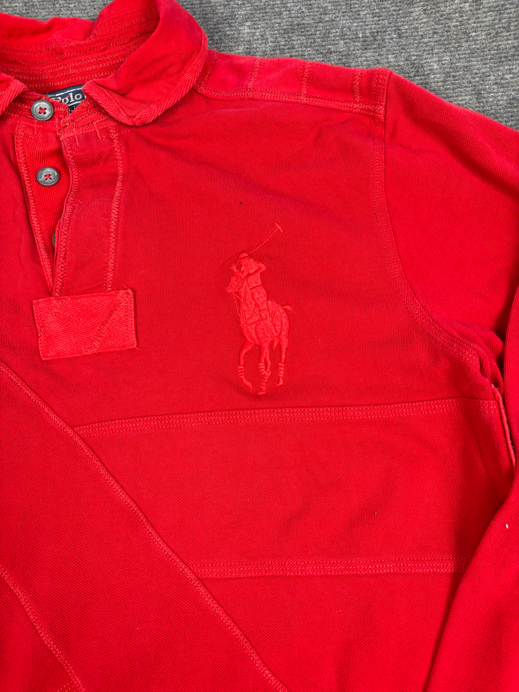 Vintage 90's Ralph Lauren Rugby Polo Men's L Double Red Big Pony Stitching Detail Collared