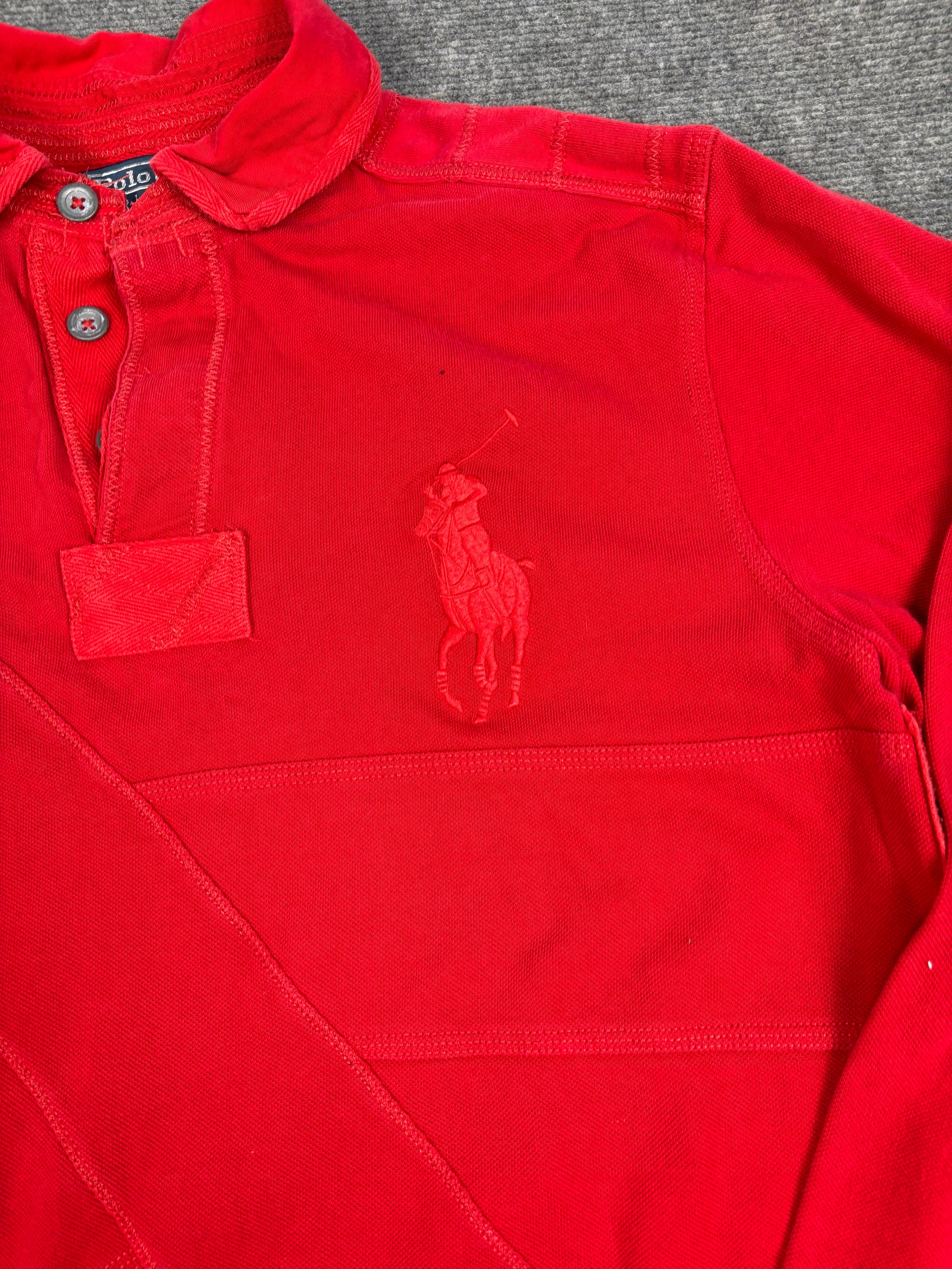 Vintage 90's Ralph Lauren Rugby Polo Men's L Double Red Big Pony Stitching Detail Collared