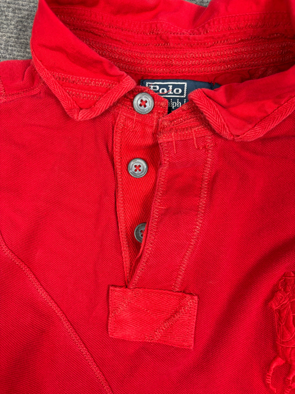 Vintage 90's Ralph Lauren Rugby Polo Men's L Double Red Big Pony Stitching Detail Collared
