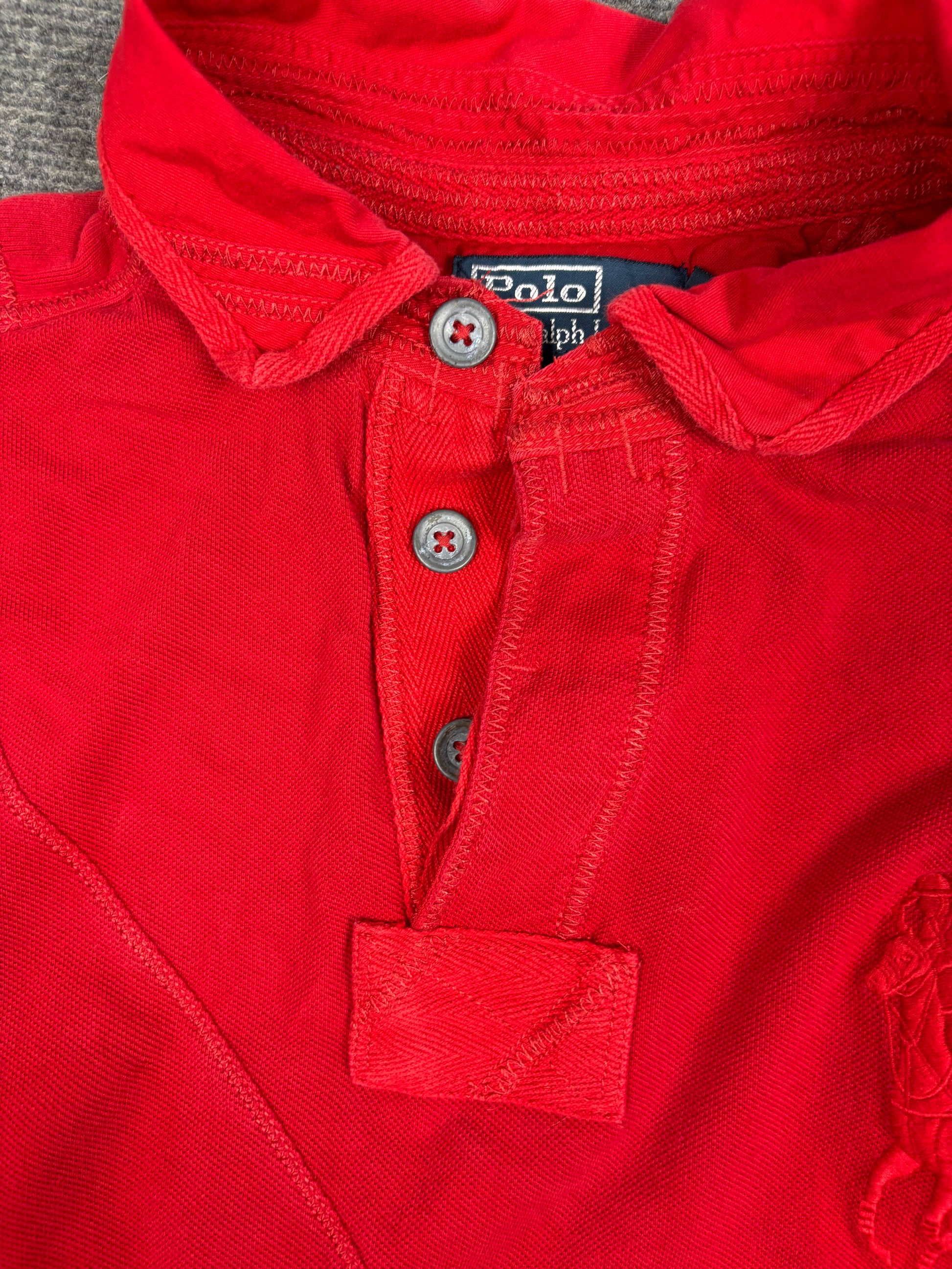 Vintage 90's Ralph Lauren Rugby Polo Men's L Double Red Big Pony Stitching Detail Collared