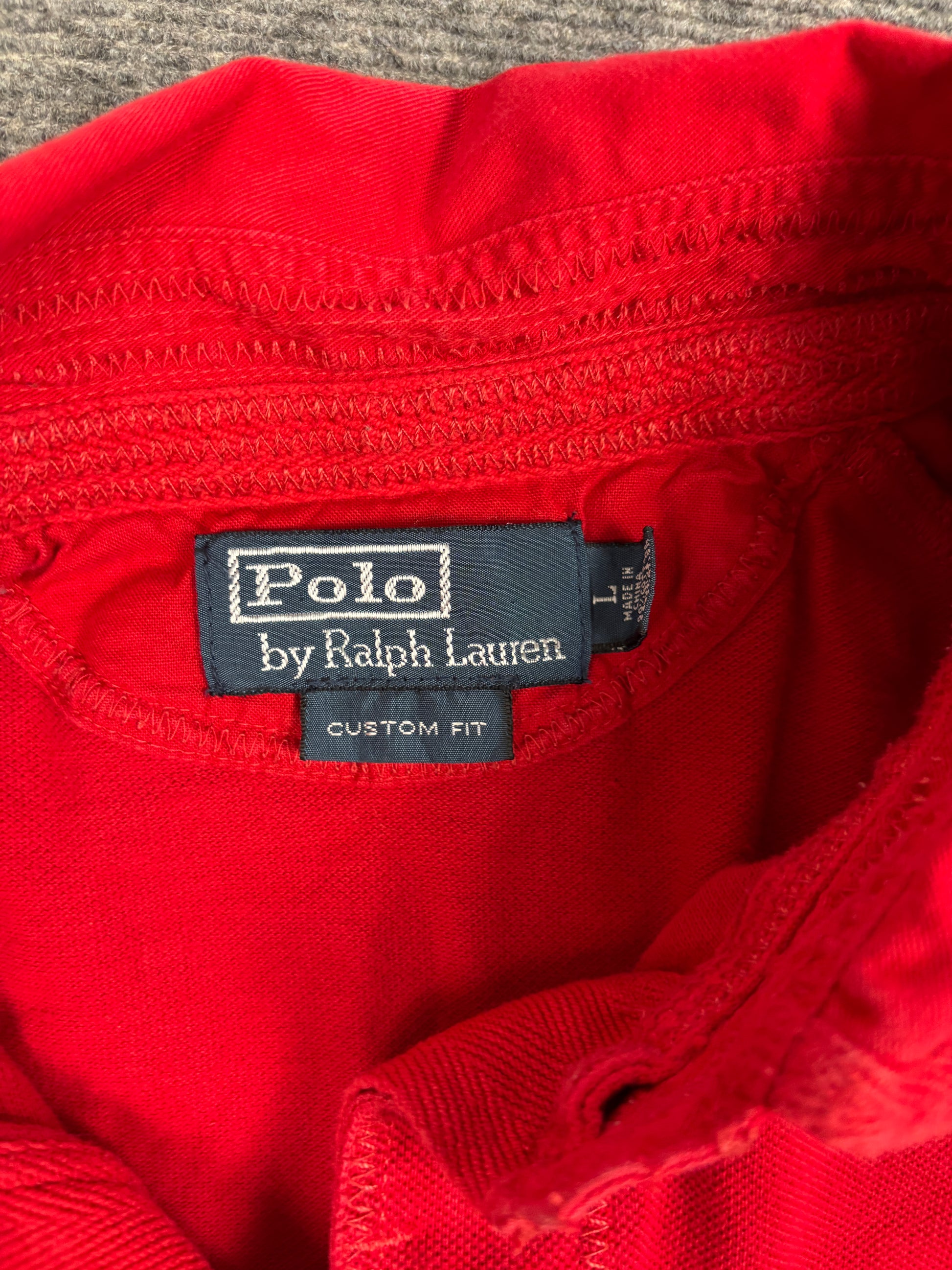Vintage 90's Ralph Lauren Rugby Polo Men's L Double Red Big Pony Stitching Detail Collared