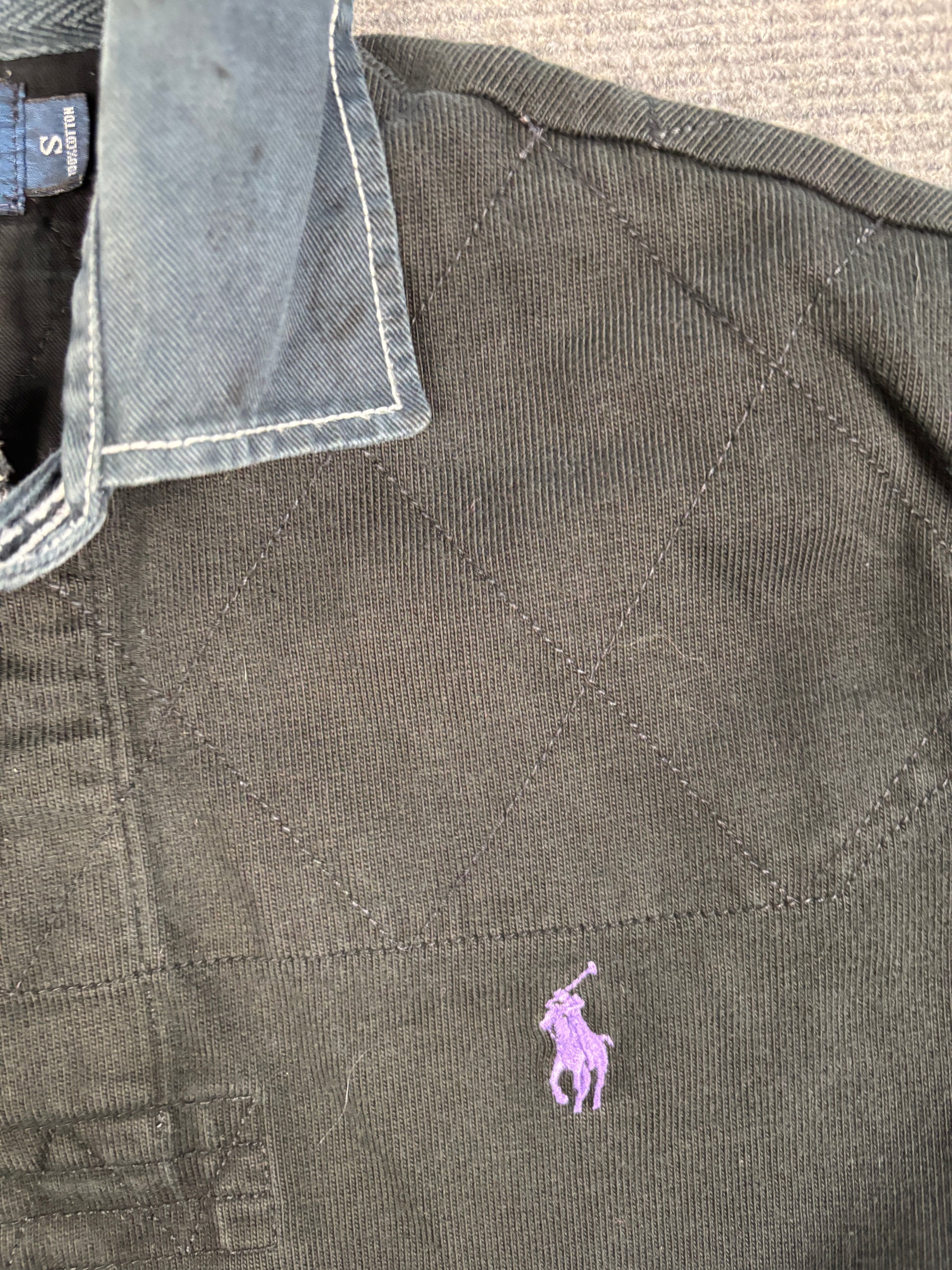 Vintage 90's Ralph Lauren Rugby Polo Men's S Black Purple Pony Denim Collar Collared