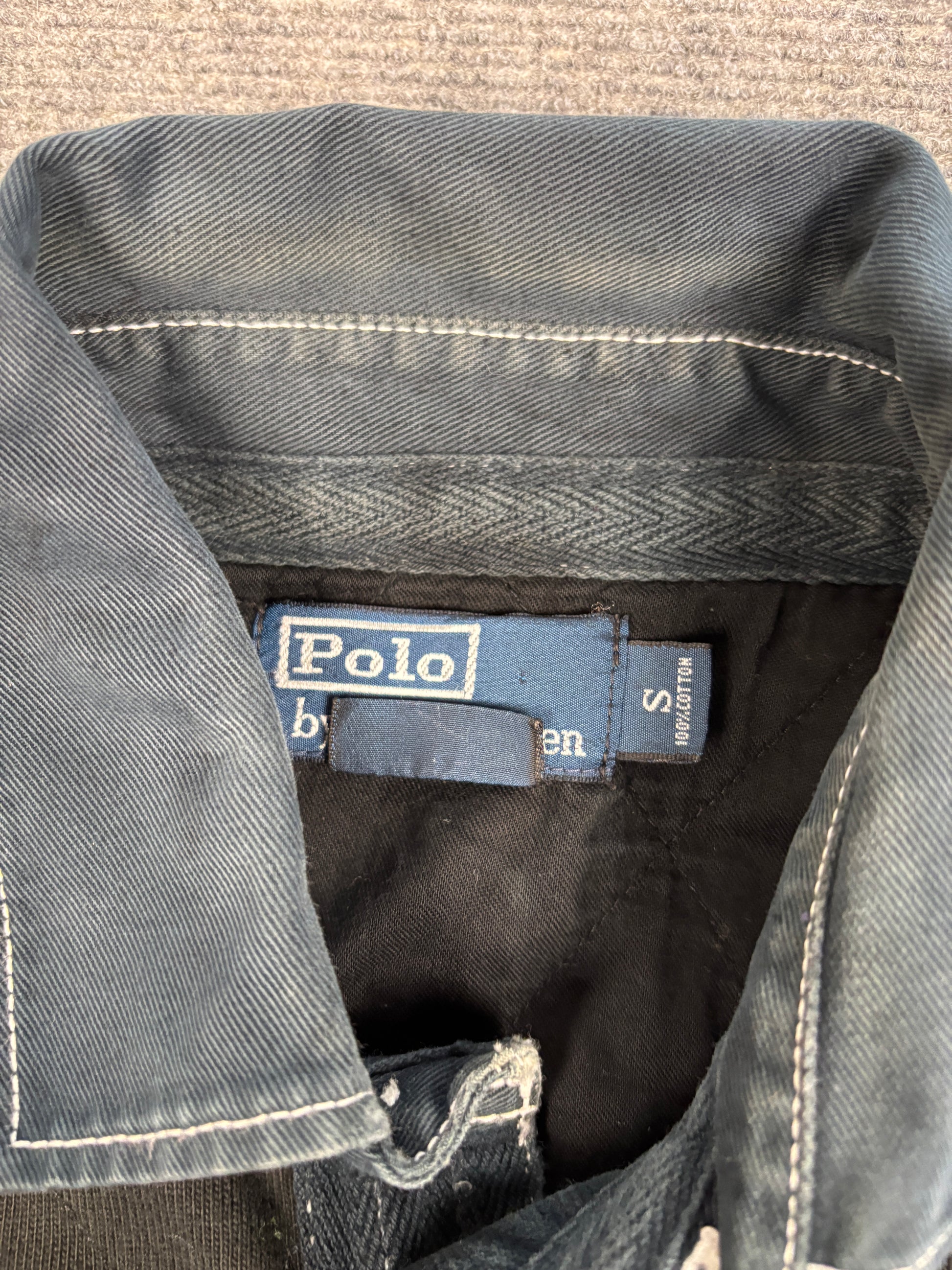 Vintage 90's Ralph Lauren Rugby Polo Men's S Black Purple Pony Denim Collar Collared