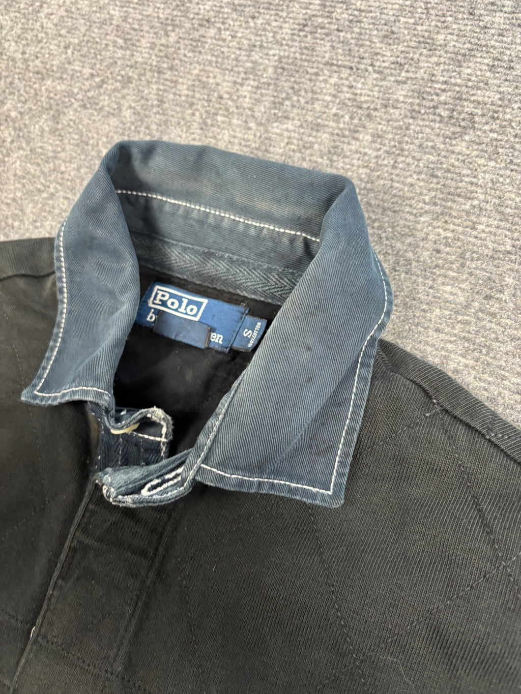 Vintage 90's Ralph Lauren Rugby Polo Men's S Black Purple Pony Denim Collar Collared