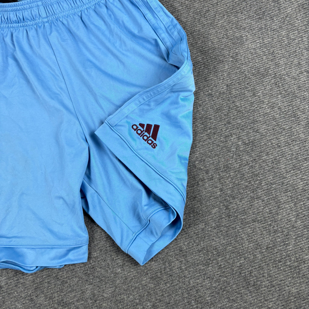 Adidas Football Shorts Women's Small Light Blue Three Stripe Satin Type