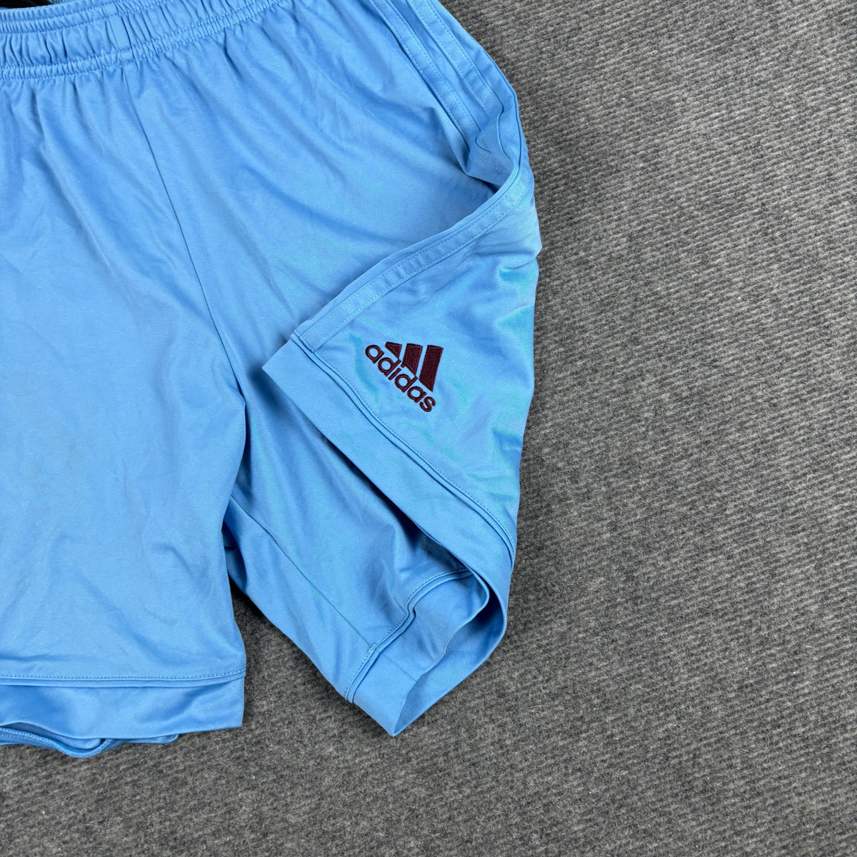 Adidas Football Shorts Women's Small Light Blue Three Stripe Satin Type