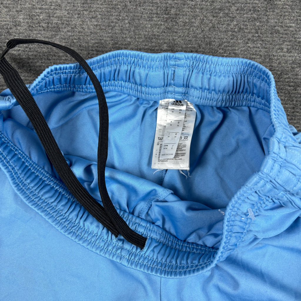 Adidas Football Shorts Women's Small Light Blue Three Stripe Satin Type