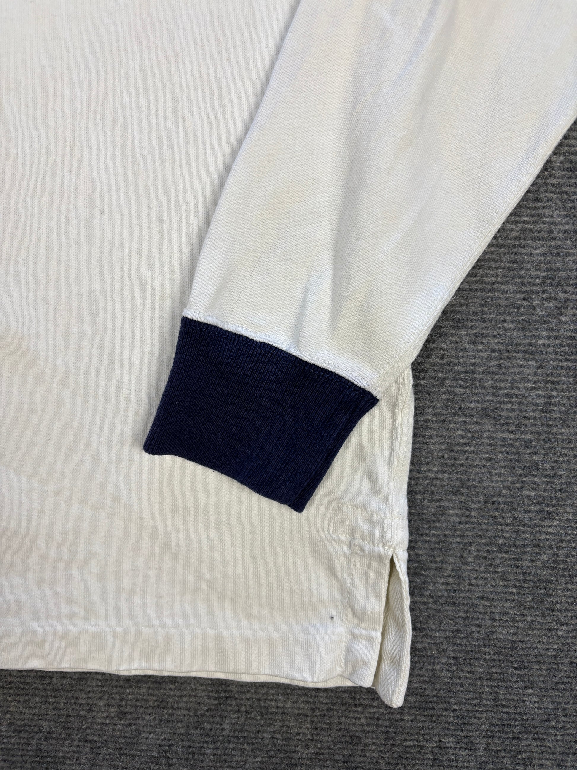 Vintage 90's Ralph Lauren Rugby Polo Men's S White HMS Bleecher Embroidered Logo Collared