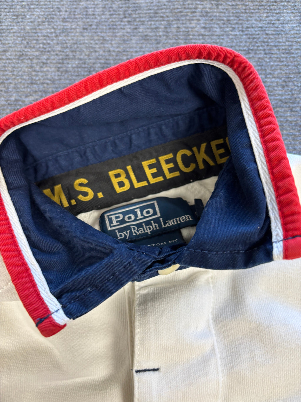 Vintage 90's Ralph Lauren Rugby Polo Men's S White HMS Bleecher Embroidered Logo Collared