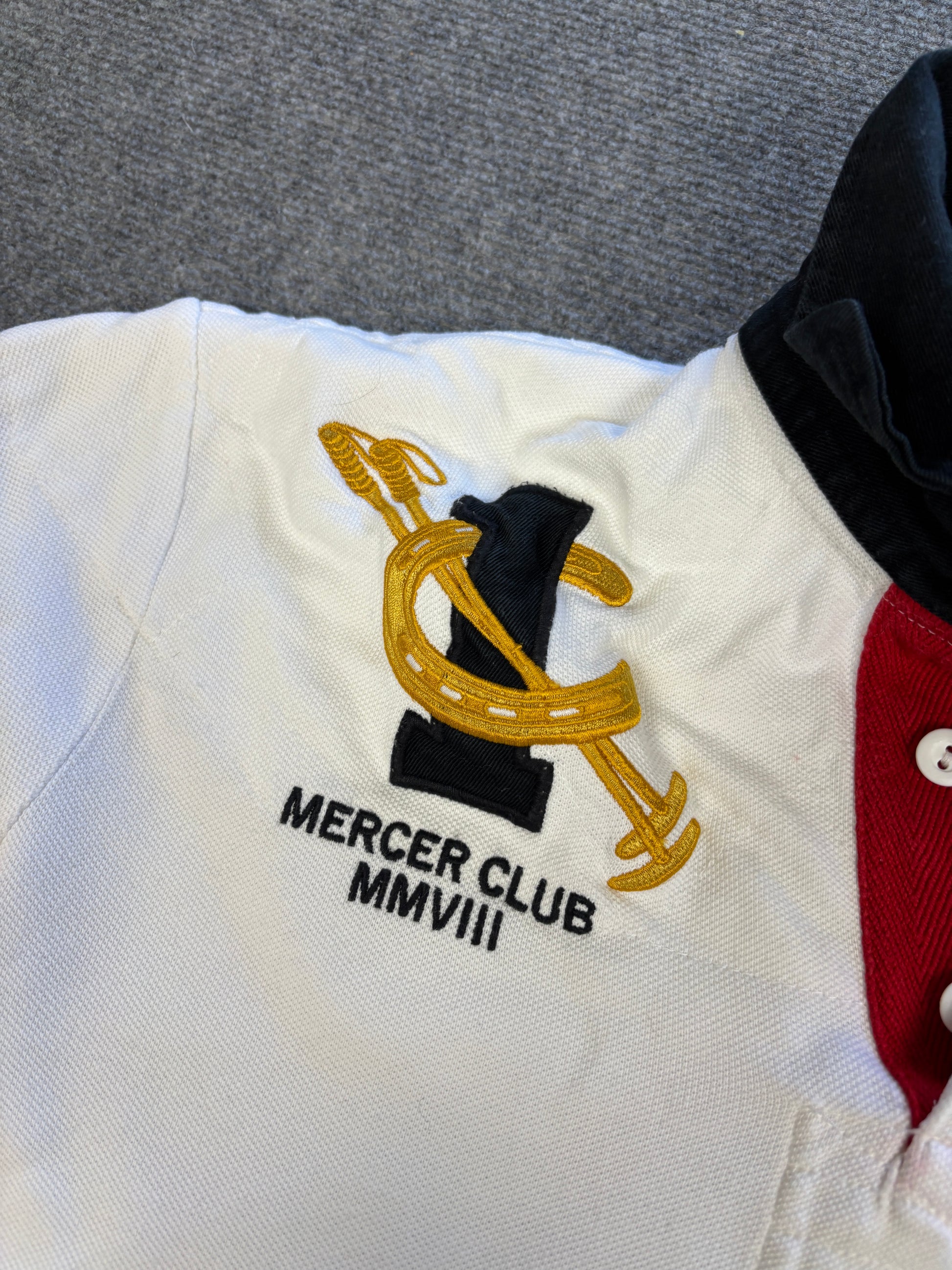 Vintage 90's Ralph Lauren Rugby Polo Men's L White Mercer Club Badge Logo Collared