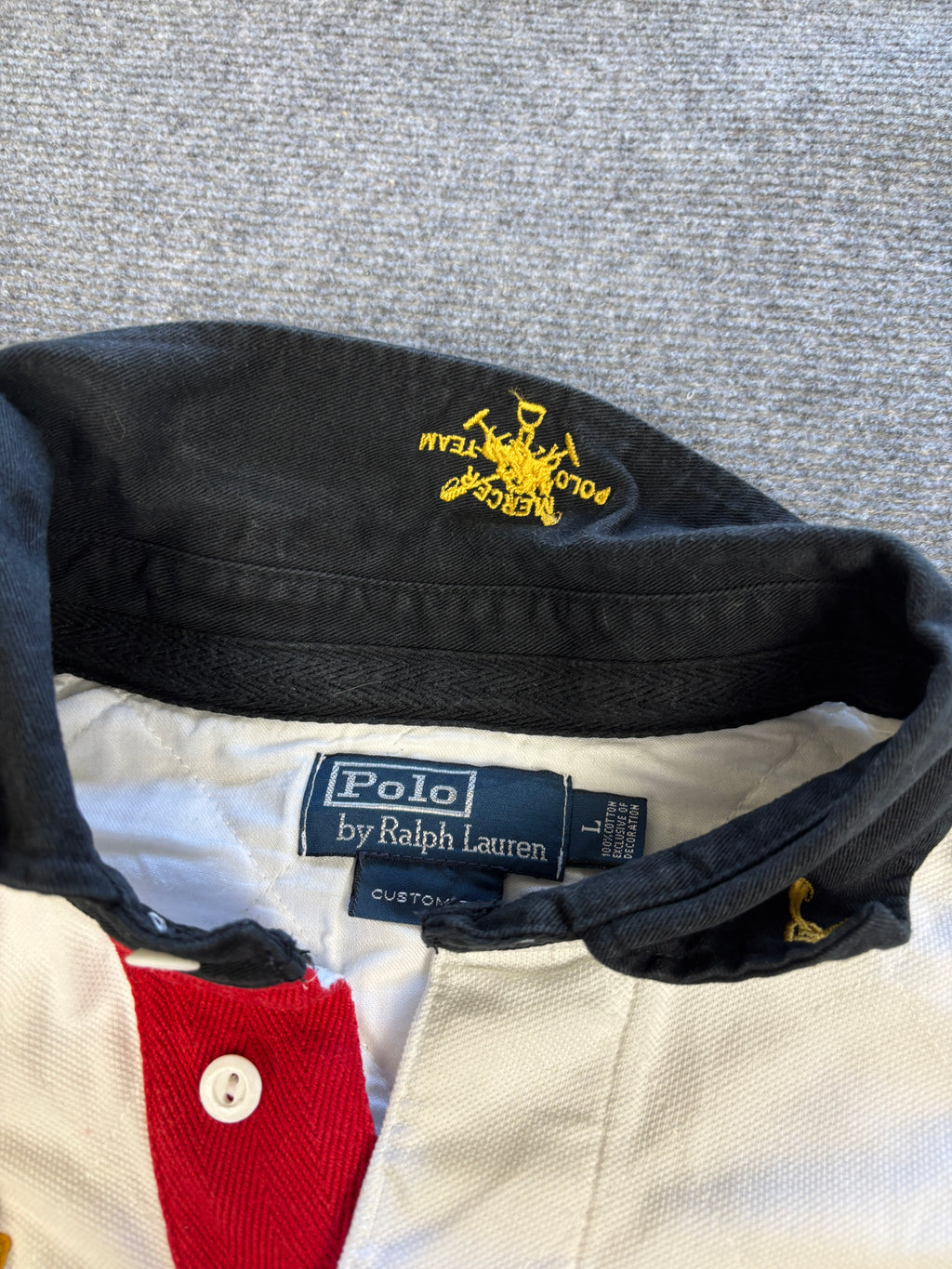 Vintage 90's Ralph Lauren Rugby Polo Men's L White Mercer Club Badge Logo Collared