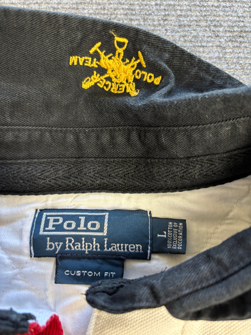 Vintage 90's Ralph Lauren Rugby Polo Men's L White Mercer Club Badge Logo Collared