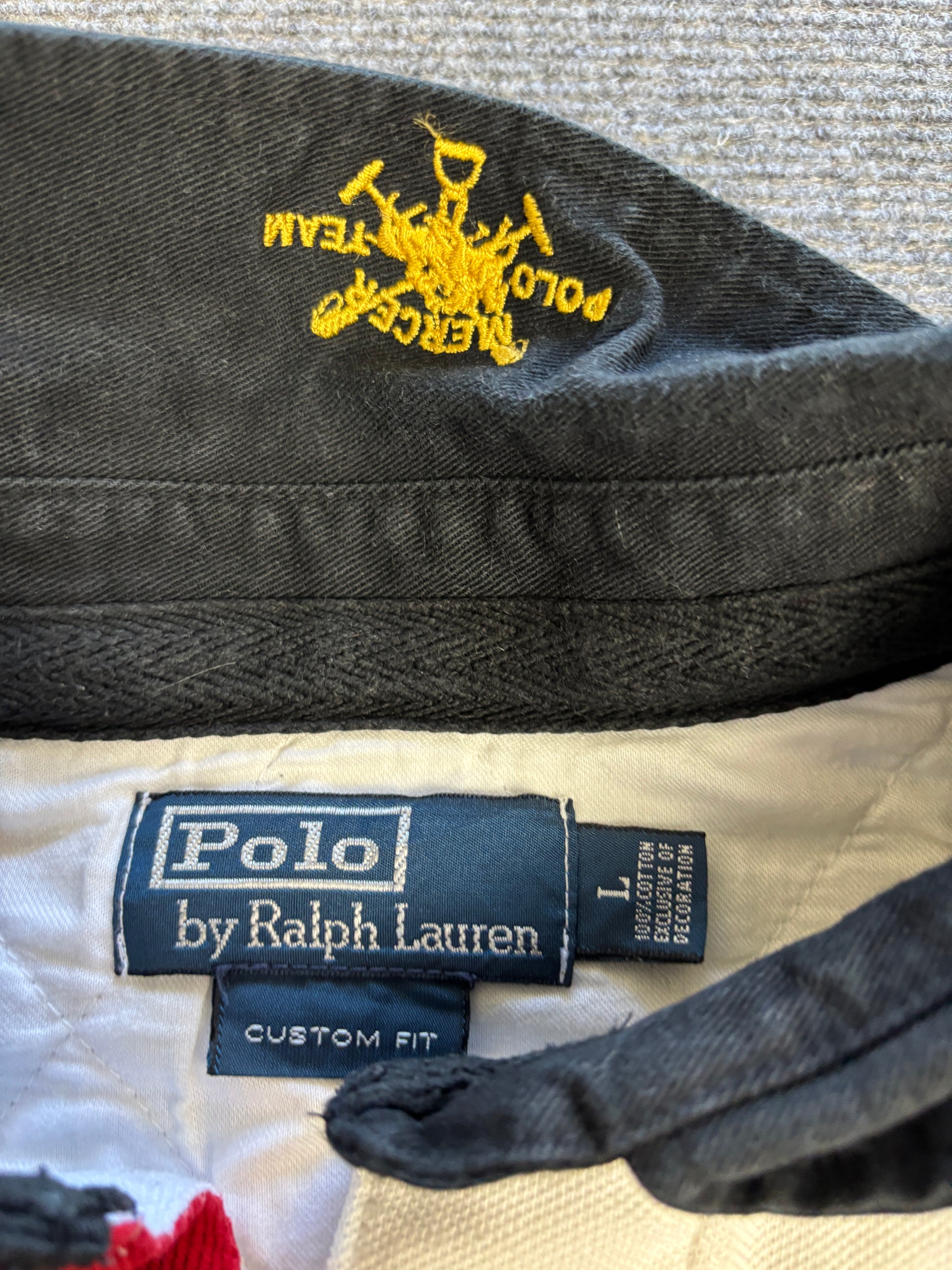 Vintage 90's Ralph Lauren Rugby Polo Men's L White Mercer Club Badge Logo Collared