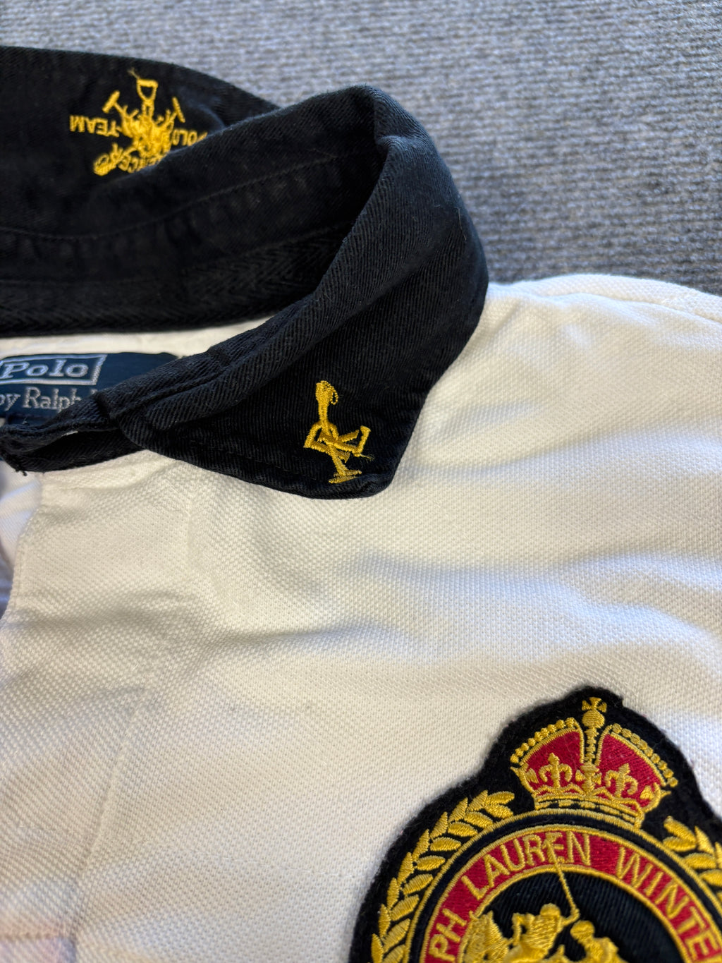 Vintage 90's Ralph Lauren Rugby Polo Men's L White Mercer Club Badge Logo Collared