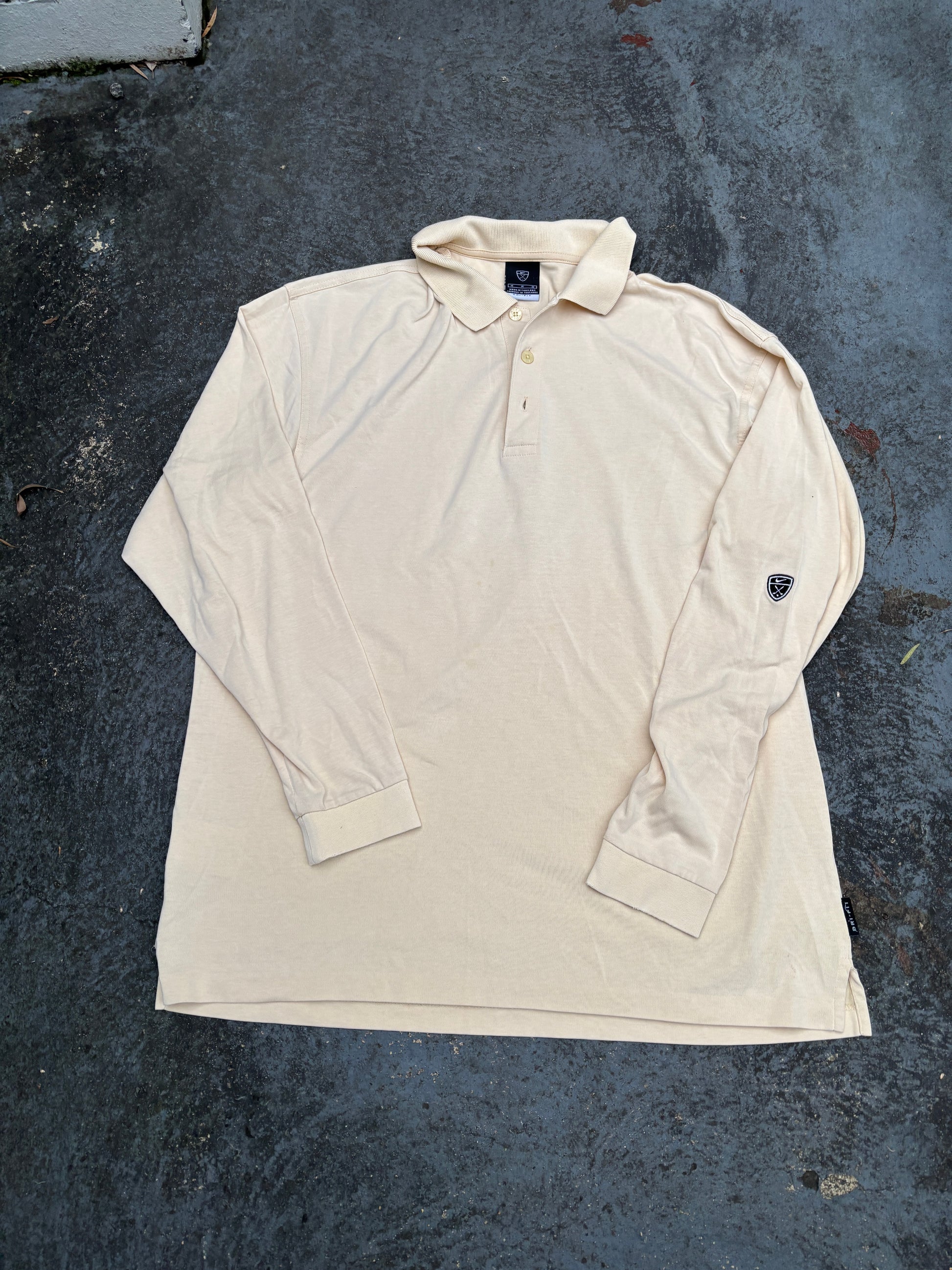 Vintage 90s Nike Golf Polo Size M Beige Black Swoosh Classic Golf Logo Long Sleeve