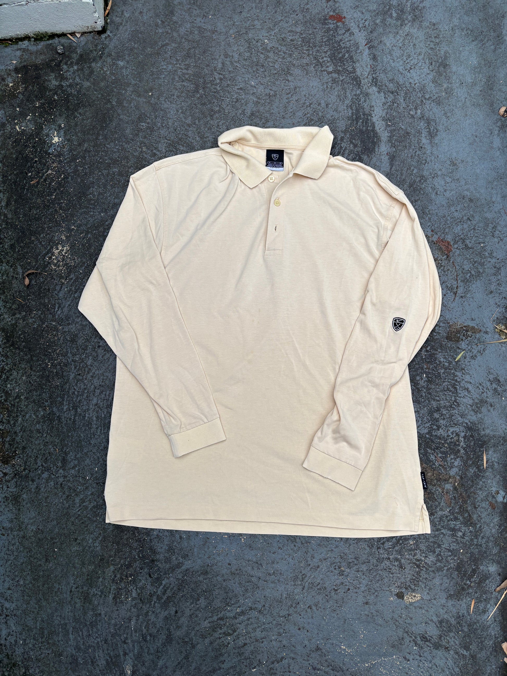 Vintage 90s Nike Golf Polo Size M Beige Black Swoosh Classic Golf Logo Long Sleeve