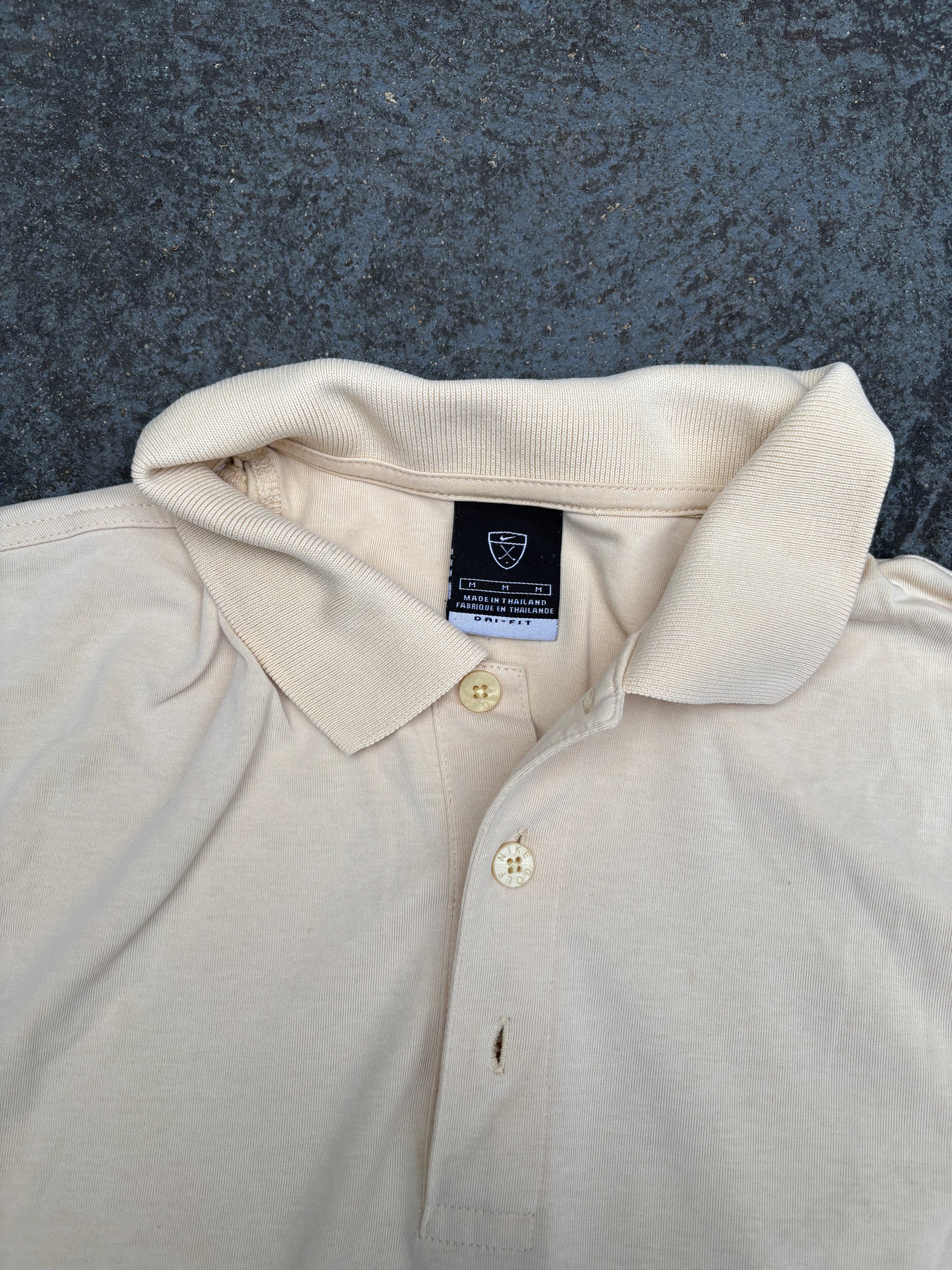 Vintage 90s Nike Golf Polo Size M Beige Black Swoosh Classic Golf Logo Long Sleeve