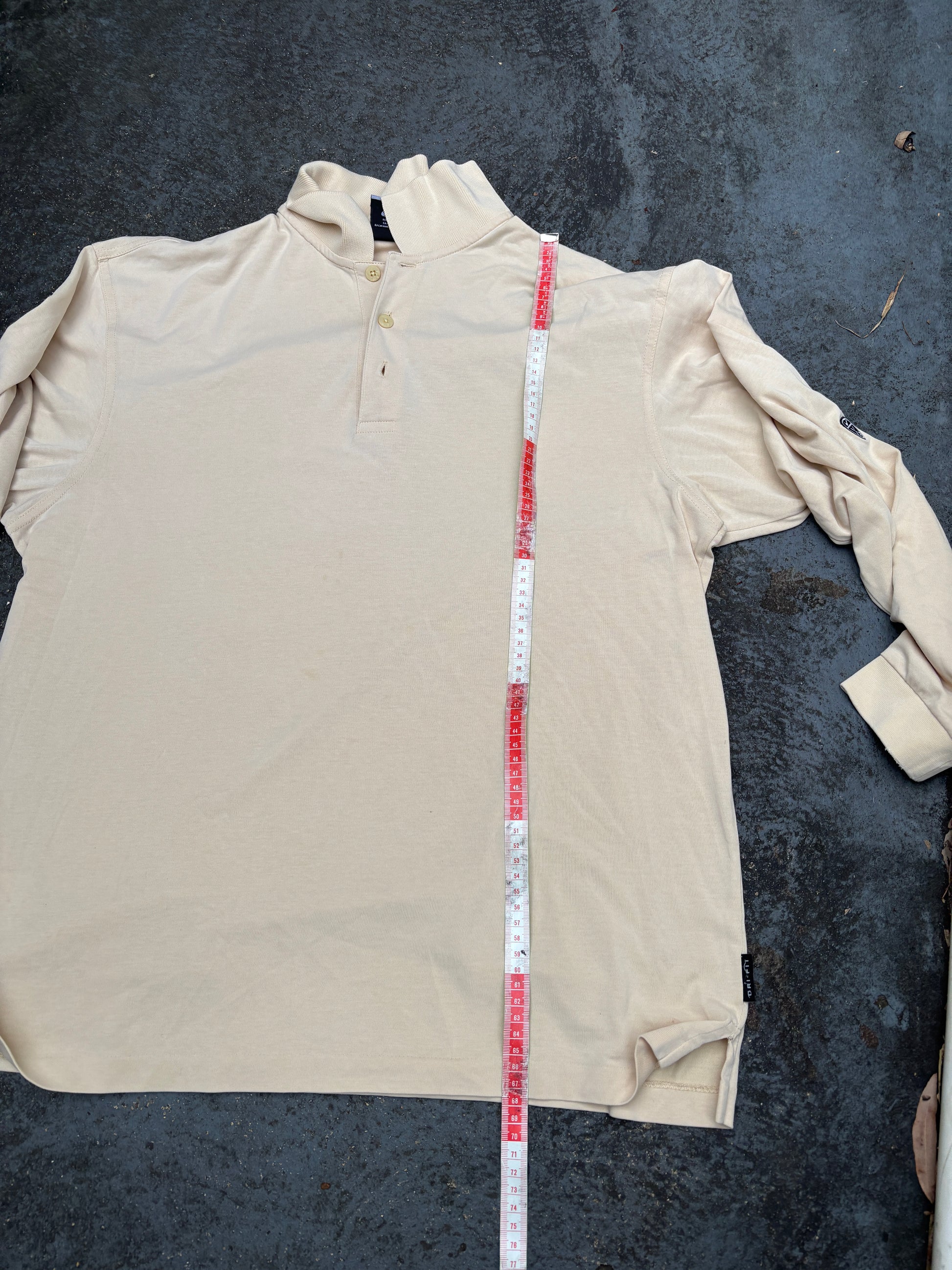 Vintage 90s Nike Golf Polo Size M Beige Black Swoosh Classic Golf Logo Long Sleeve