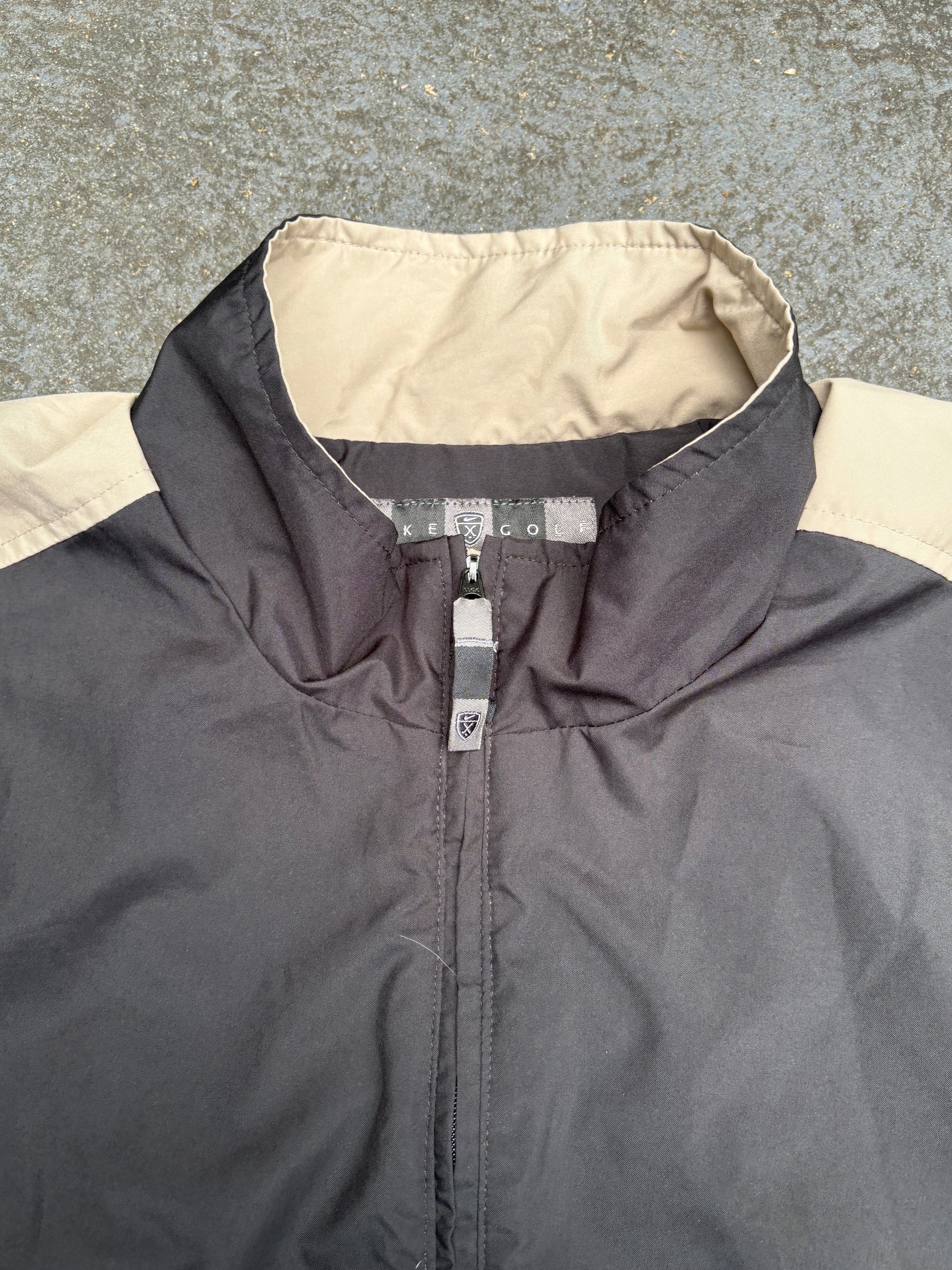 Vintage 90s Nike Golf Jacket Size L Black Tan 14/ Zip Classic Nylon Windbreaker
