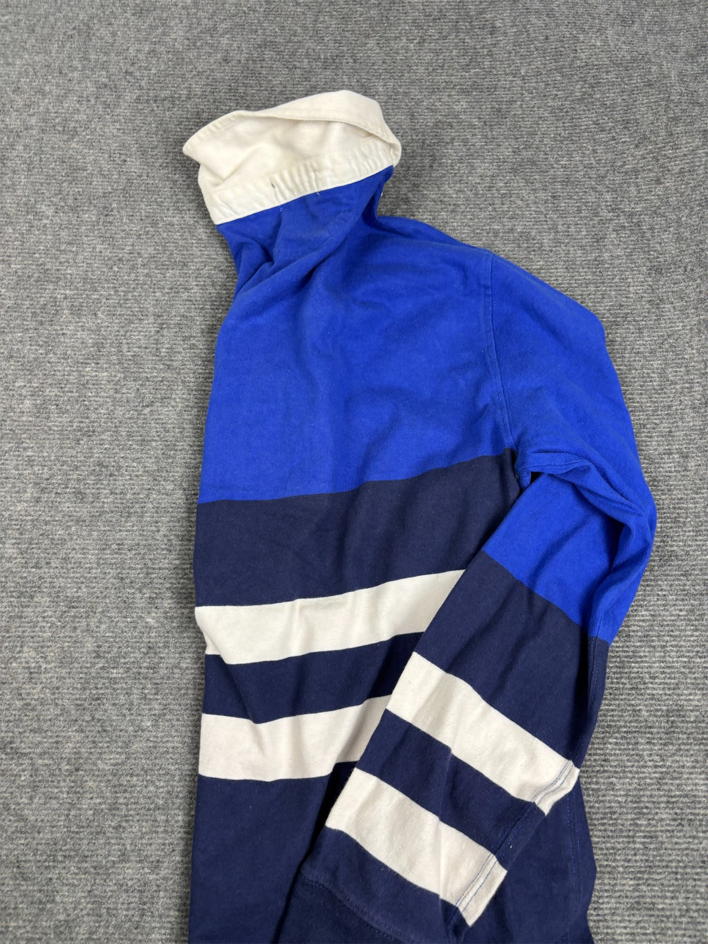 Modern Ralph Lauren Rugby Polo Women's XL Blue Striped Patch Spell Out Logo Collared