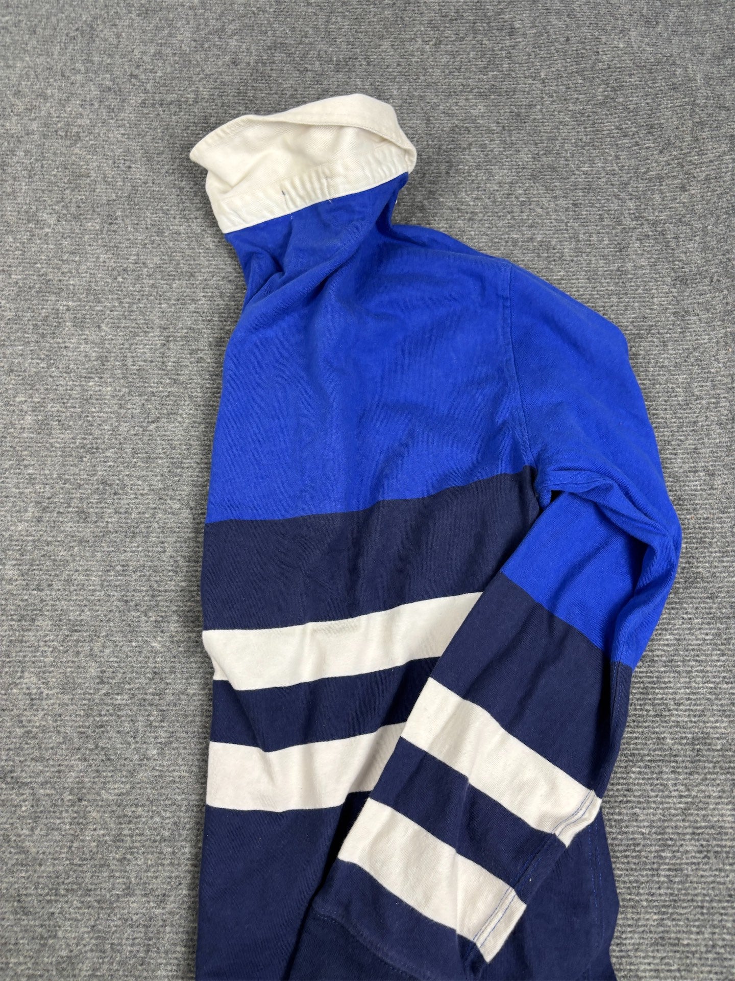 Modern Ralph Lauren Rugby Polo Women's XL Blue Striped Patch Spell Out Logo Collared