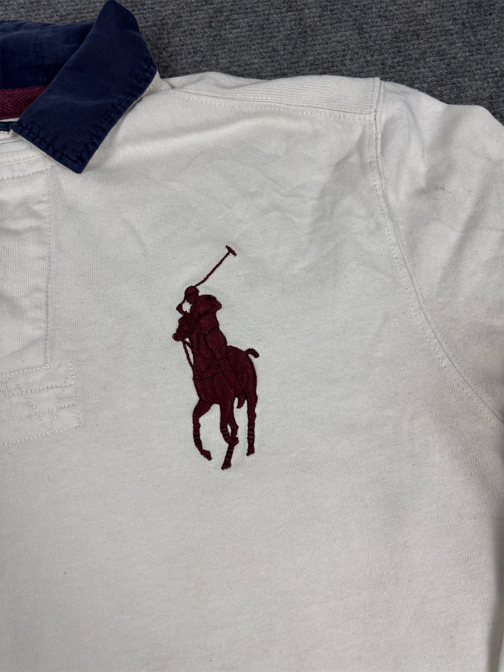 Vintage 90's Ralph Lauren Rugby Polo Men's L White Big Pony 2 Sleeve Neck Collared