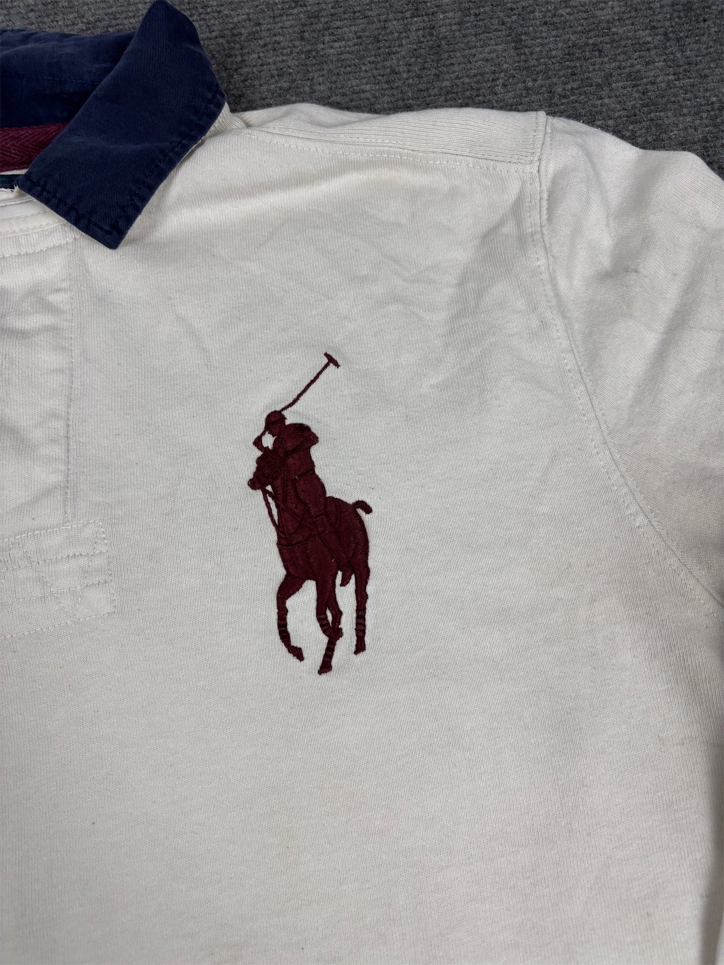 Vintage 90's Ralph Lauren Rugby Polo Men's L White Big Pony 2 Sleeve Neck Collared