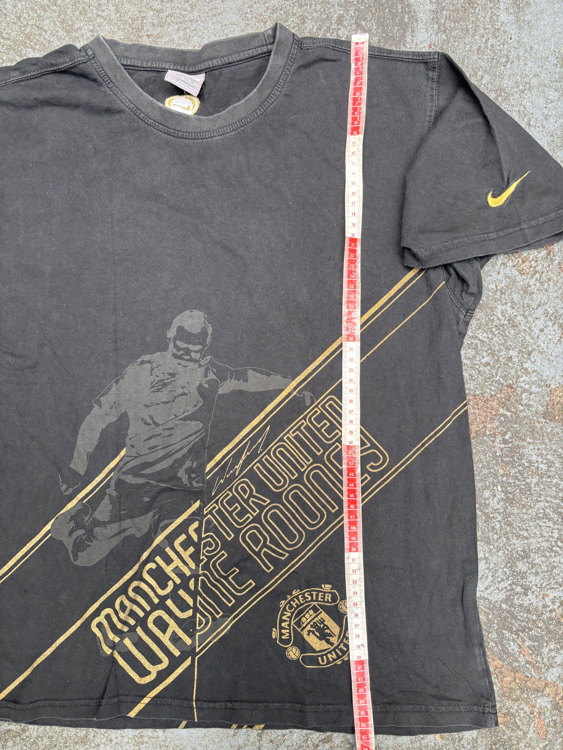 Vintage Y2K Nike Football T-Shirt Men’s XL Black Gold Wayne Rooney Manchester United