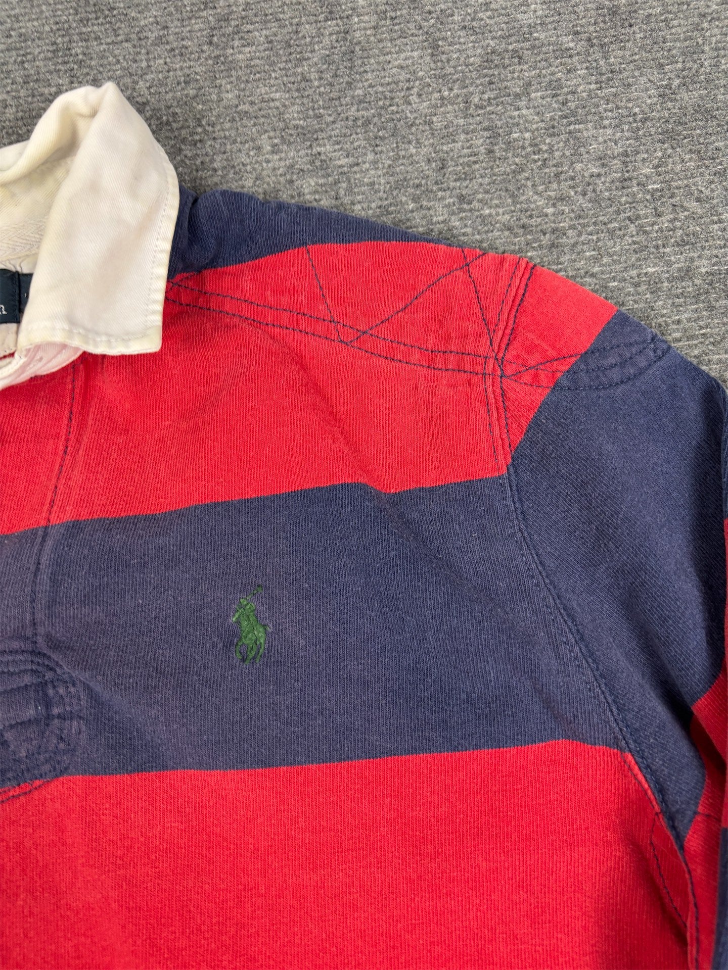 Vintage 90's Ralph Lauren Rugby Polo Men's L Red Blue Striped Green Pony Collared