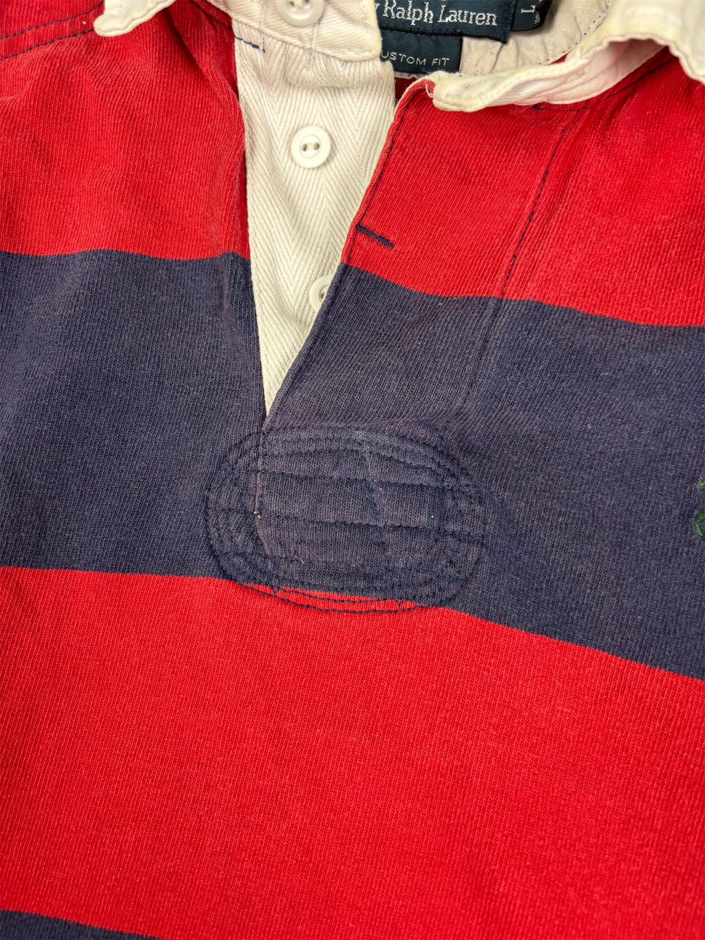 Vintage 90's Ralph Lauren Rugby Polo Men's L Red Blue Striped Green Pony Collared