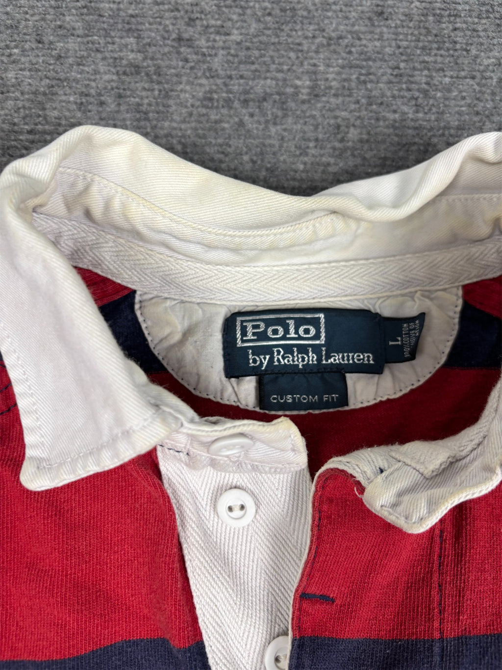 Vintage 90's Ralph Lauren Rugby Polo Men's L Red Blue Striped Green Pony Collared