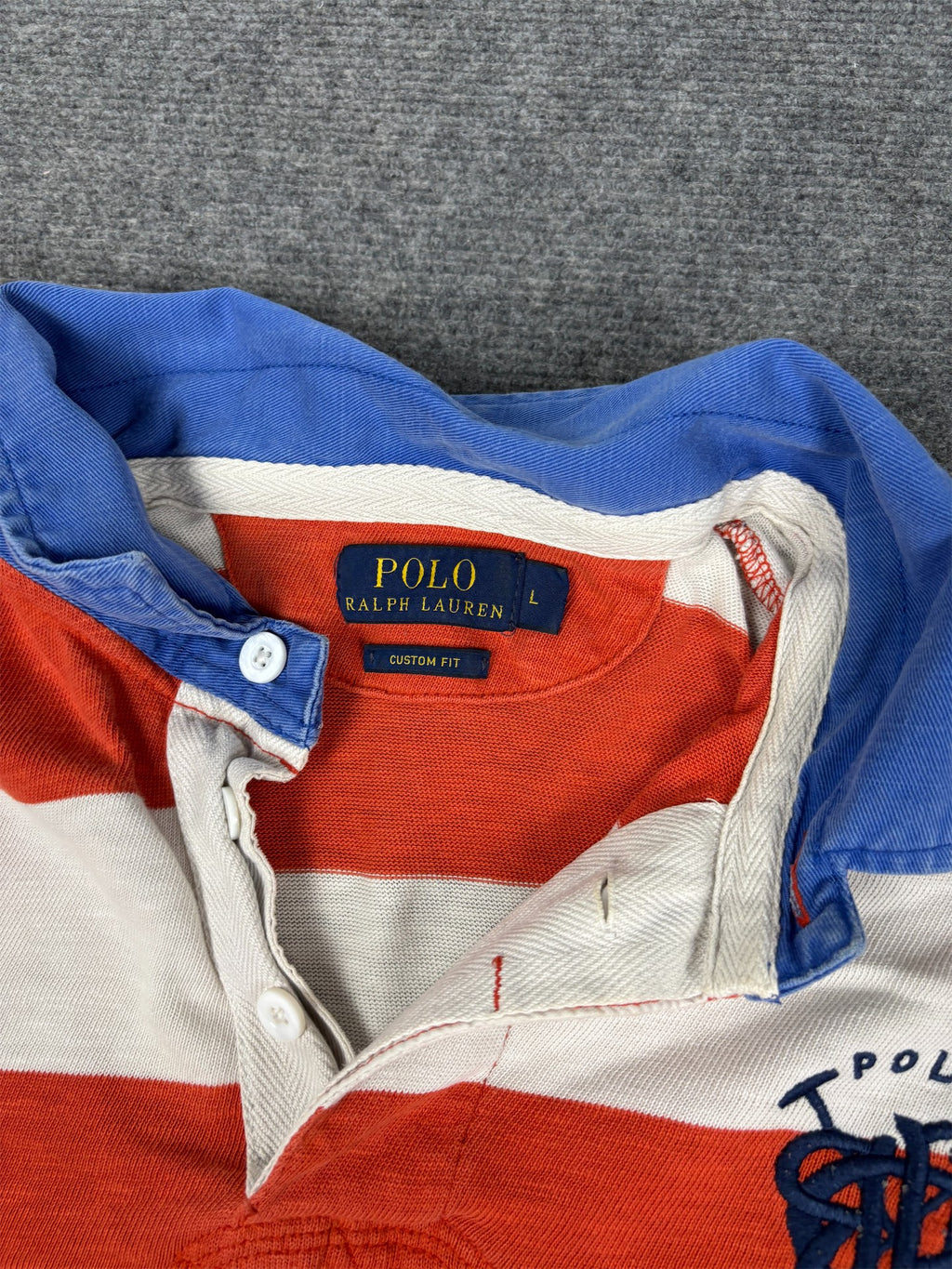 Modern Ralph Lauren Rugby Polo Men's L Orange White Striped Double R Logo Embroidered Oversized Collared