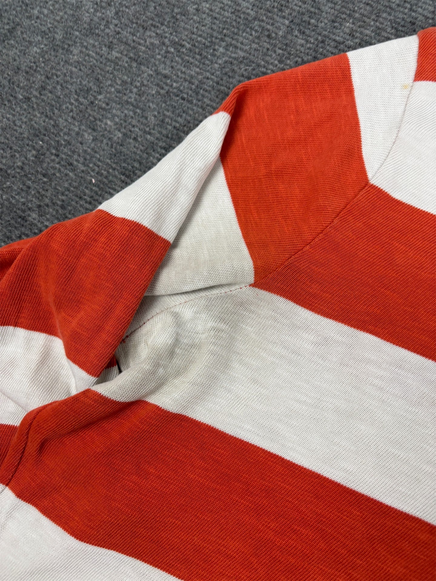 Modern Ralph Lauren Rugby Polo Men's L Orange White Striped Double R Logo Embroidered Oversized Collared