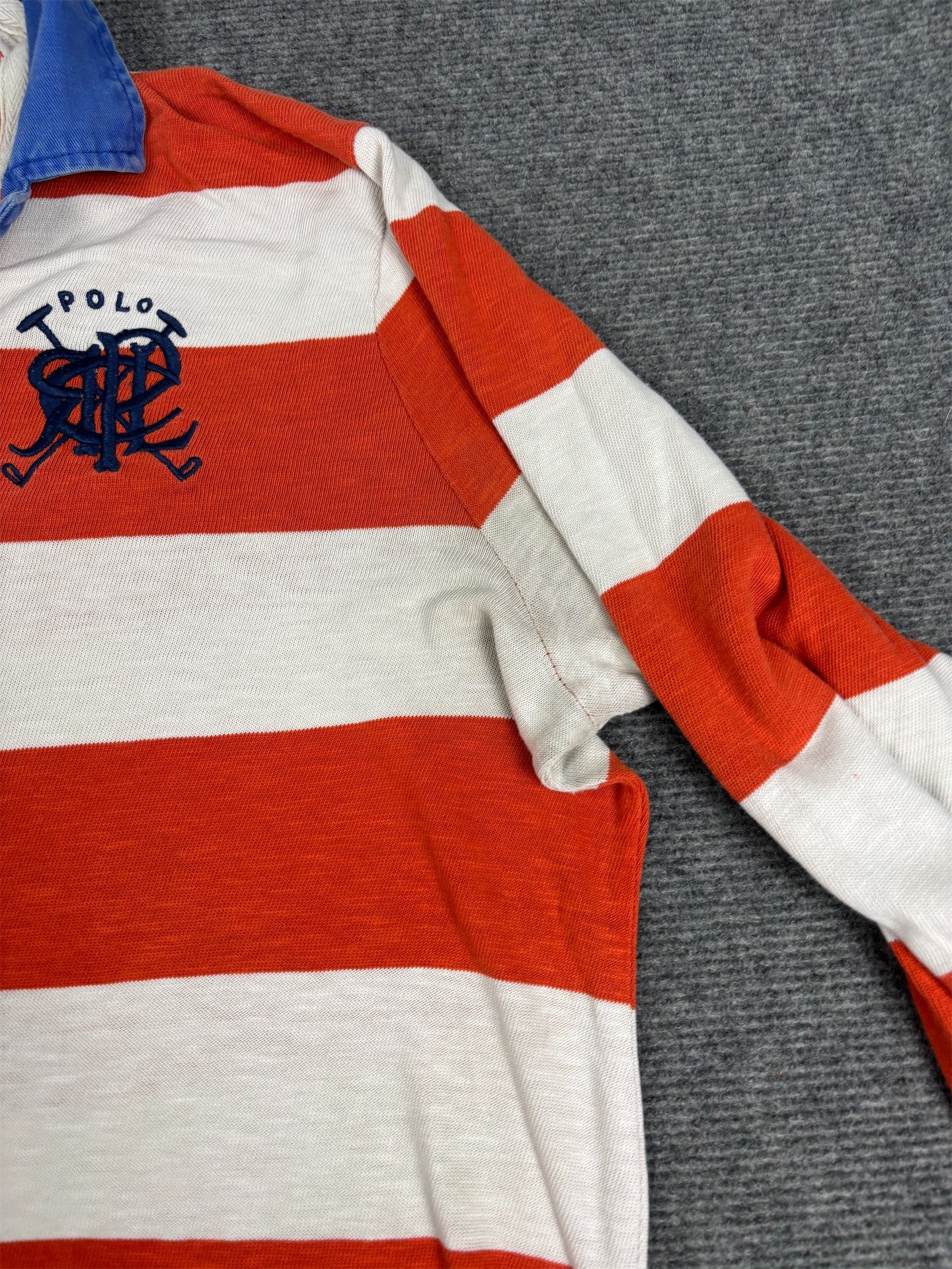 Modern Ralph Lauren Rugby Polo Men's L Orange White Striped Double R Logo Embroidered Oversized Collared