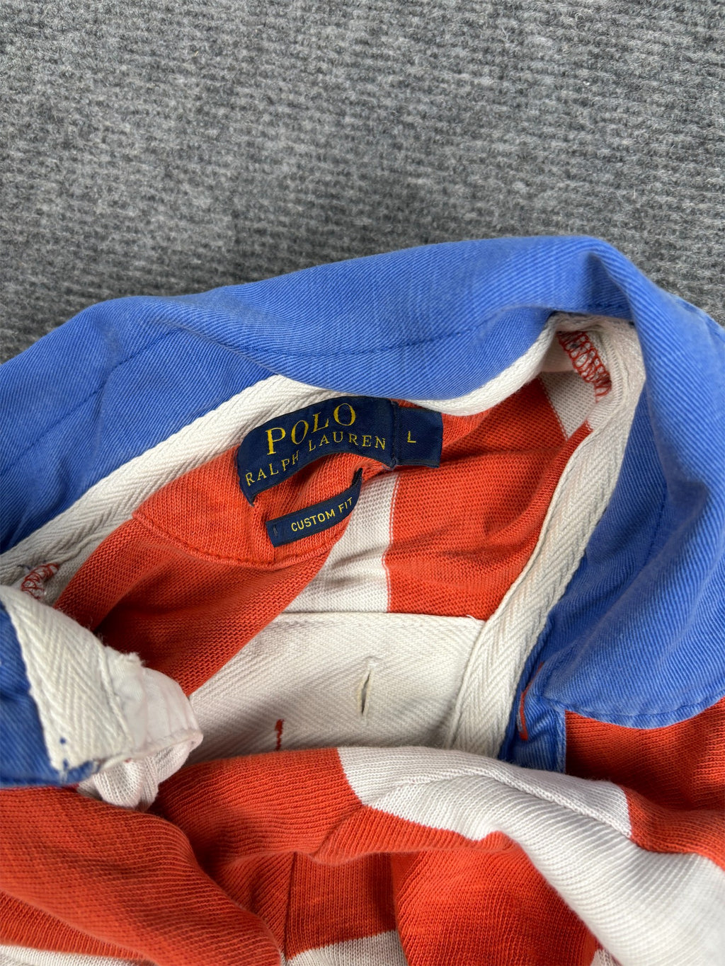 Modern Ralph Lauren Rugby Polo Men's L Orange White Striped Double R Logo Embroidered Oversized Collared