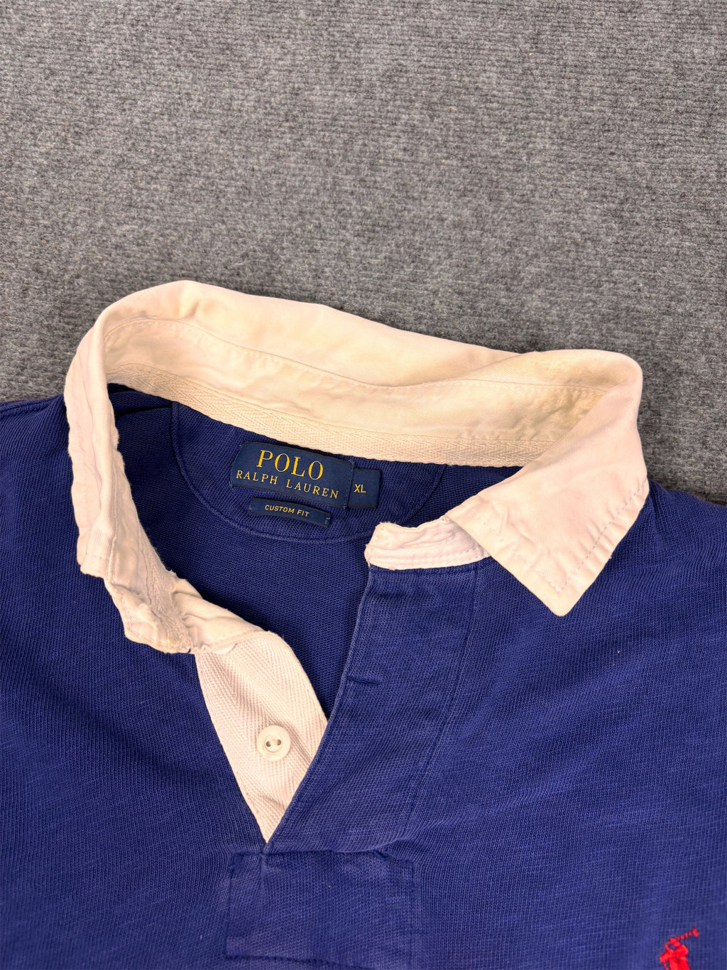 Modern Classic Ralph Lauren Rugby Polo Men's XL Navy Blue Red Pony Sleeve Pad Detail Collared