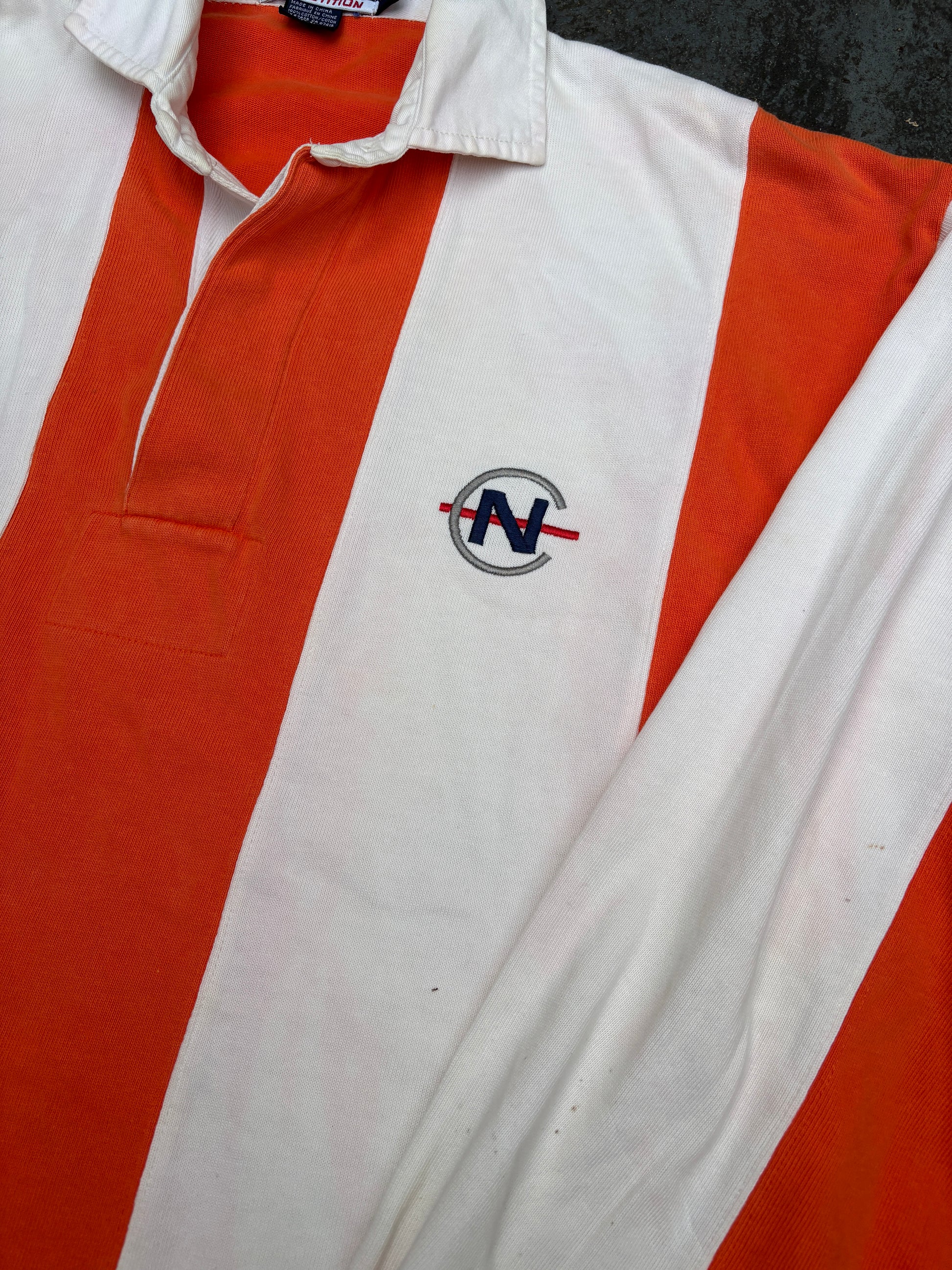 Vintage 90s Nautica Competition Rugby Polo Size M Oversized White Orange Stripe Logos