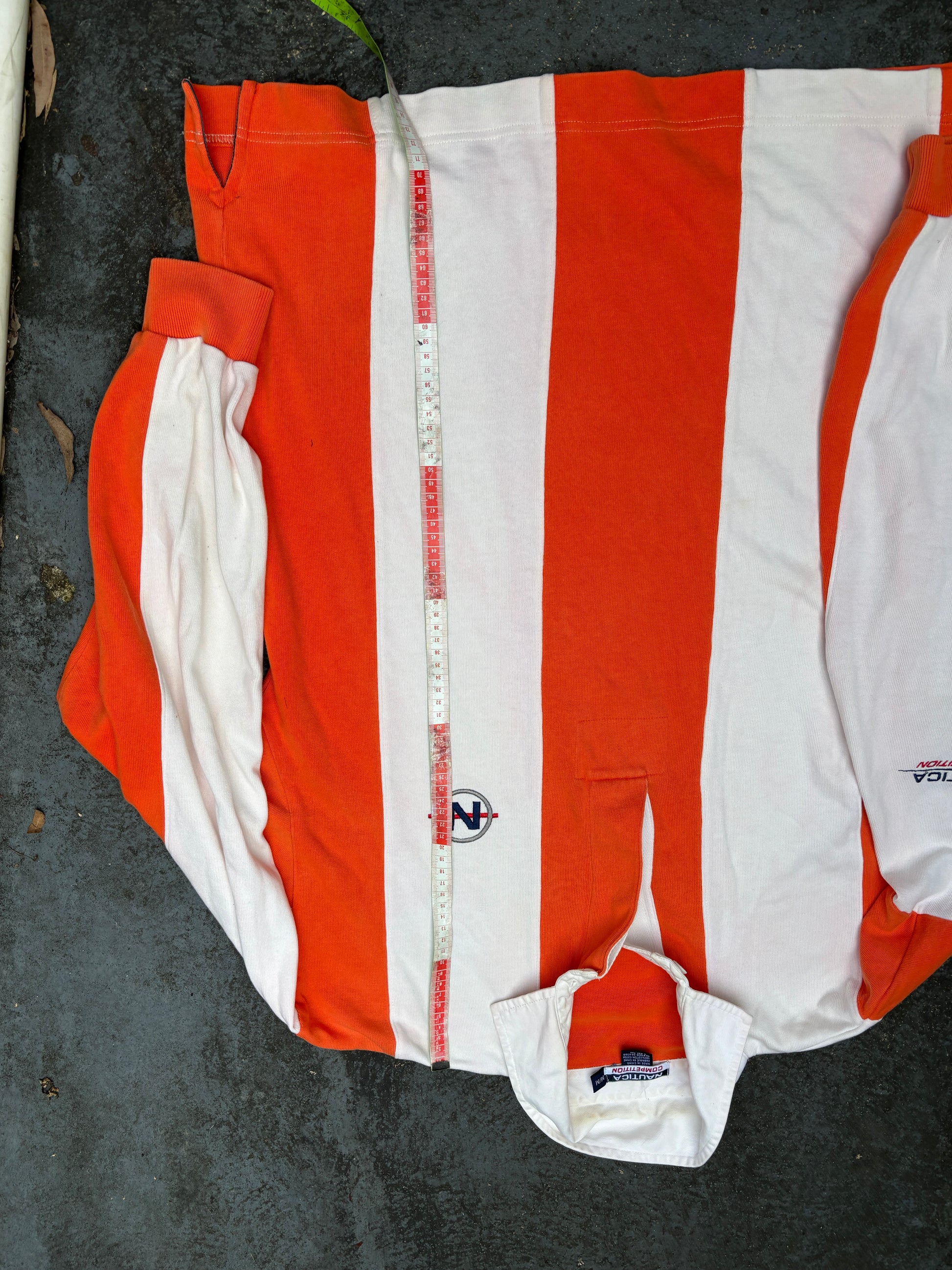 Vintage 90s Nautica Competition Rugby Polo Size M Oversized White Orange Stripe Logos