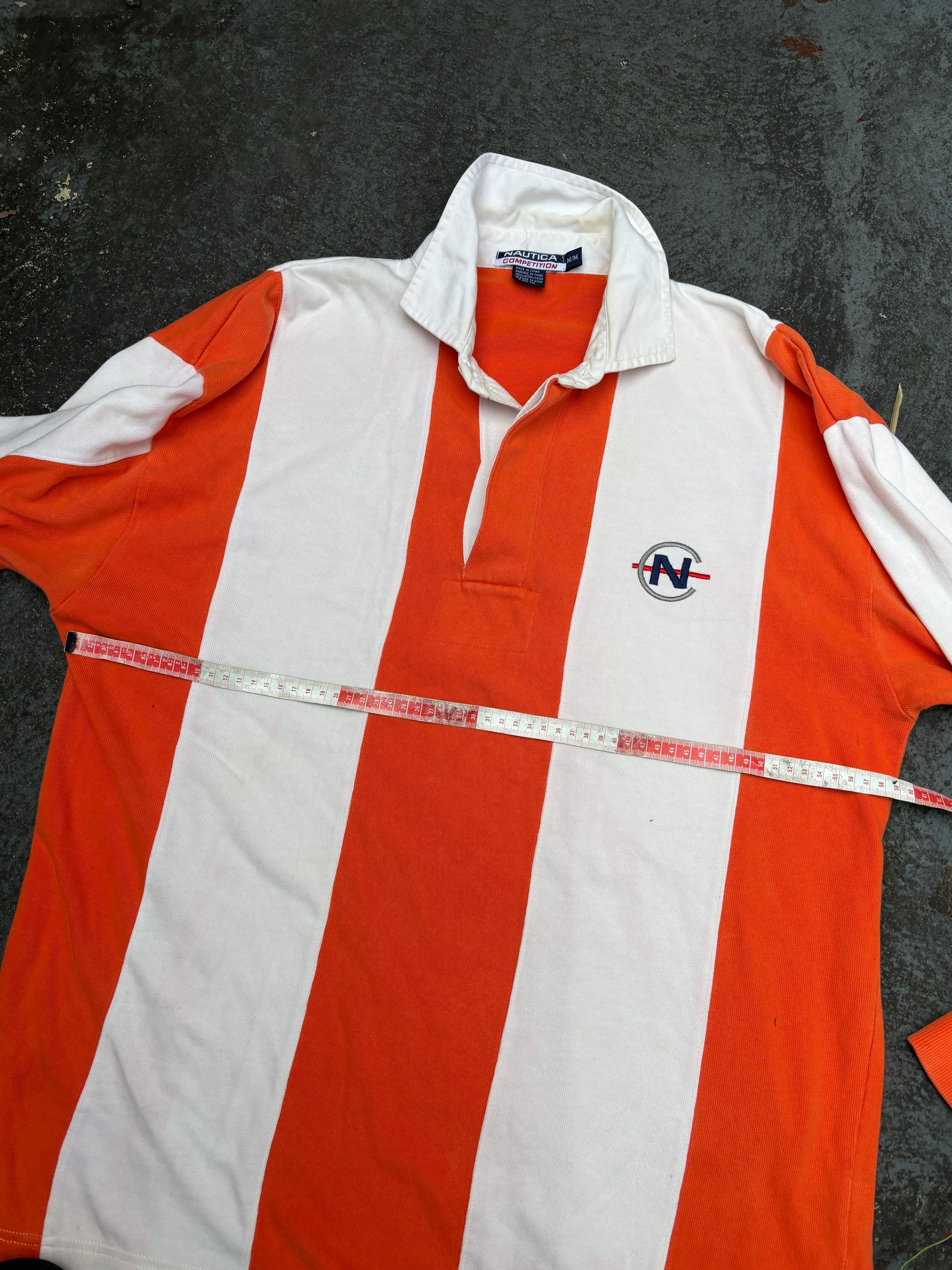 Vintage 90s Nautica Competition Rugby Polo Size M Oversized White Orange Stripe Logos