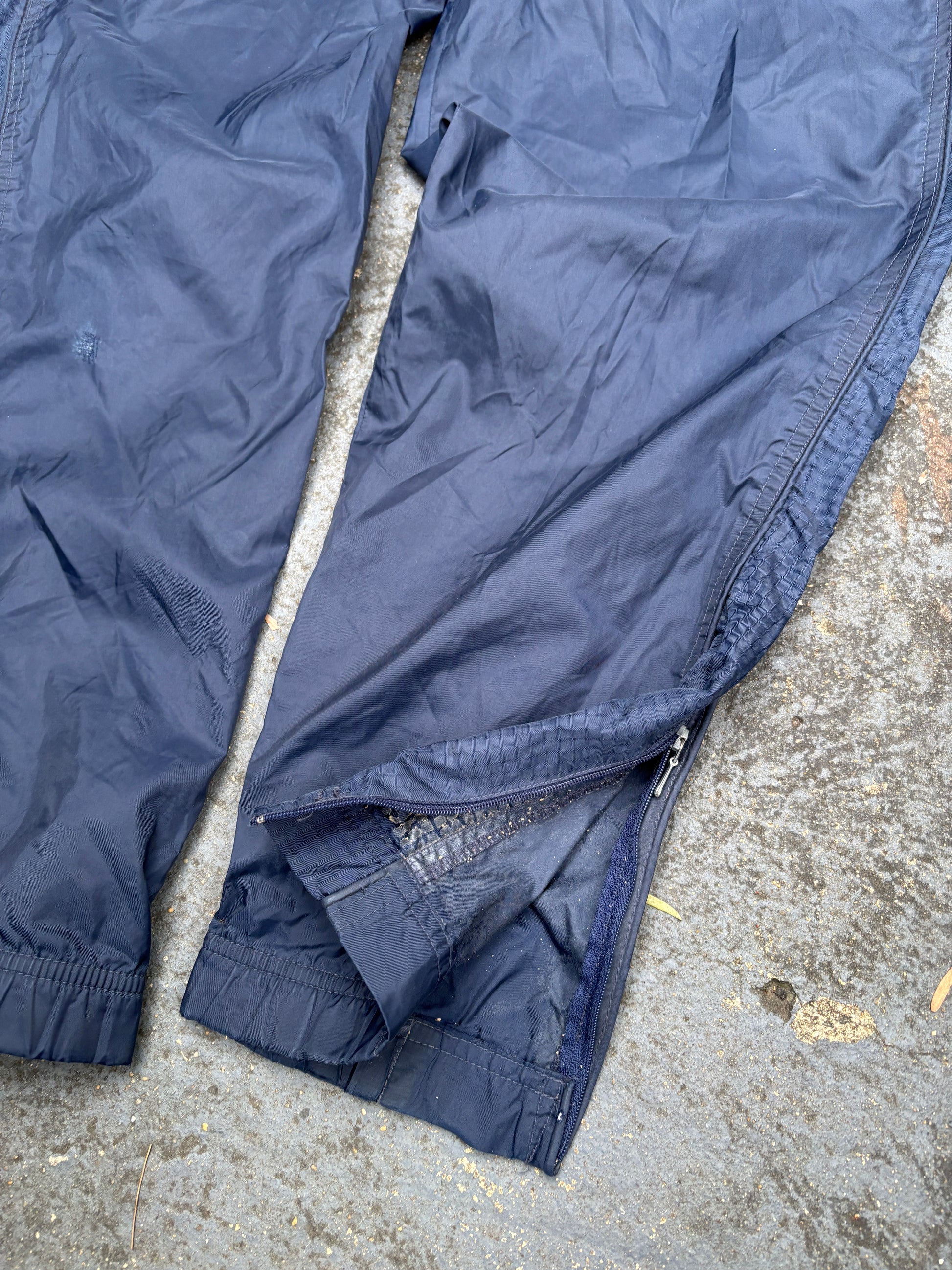 Vintage 90s Nike Track Pants Men’s S Navy Detail Swoosh Nylon Wide Leg Windbreakers