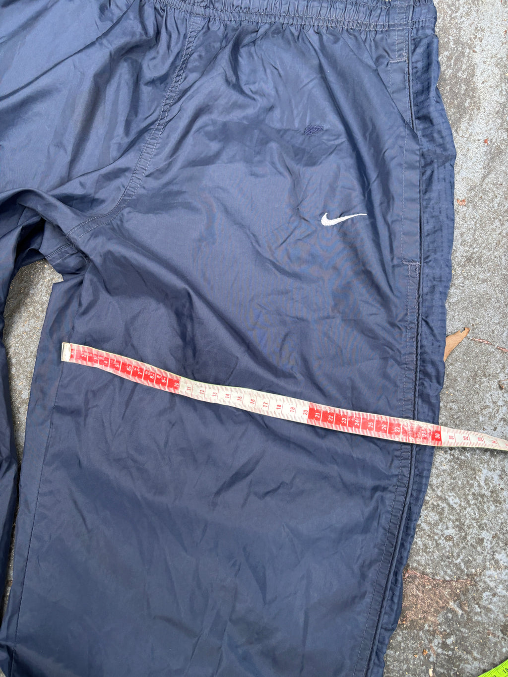 Vintage 90s Nike Track Pants Men’s S Navy Detail Swoosh Nylon Wide Leg Windbreakers