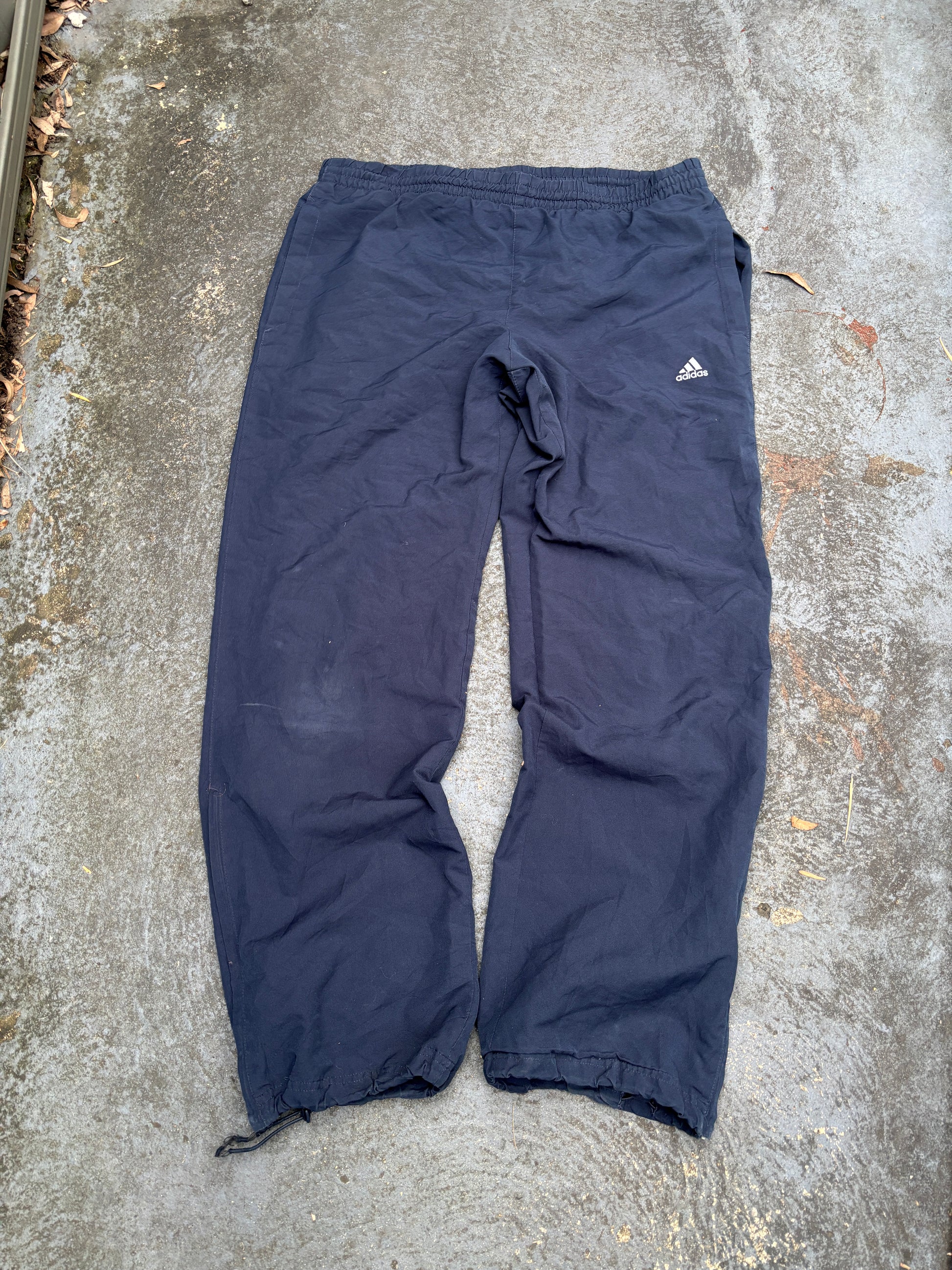 Adidas Track Pants Men’s M Navy Embroidered Logo Wide Leg Bungee Ankle Zip