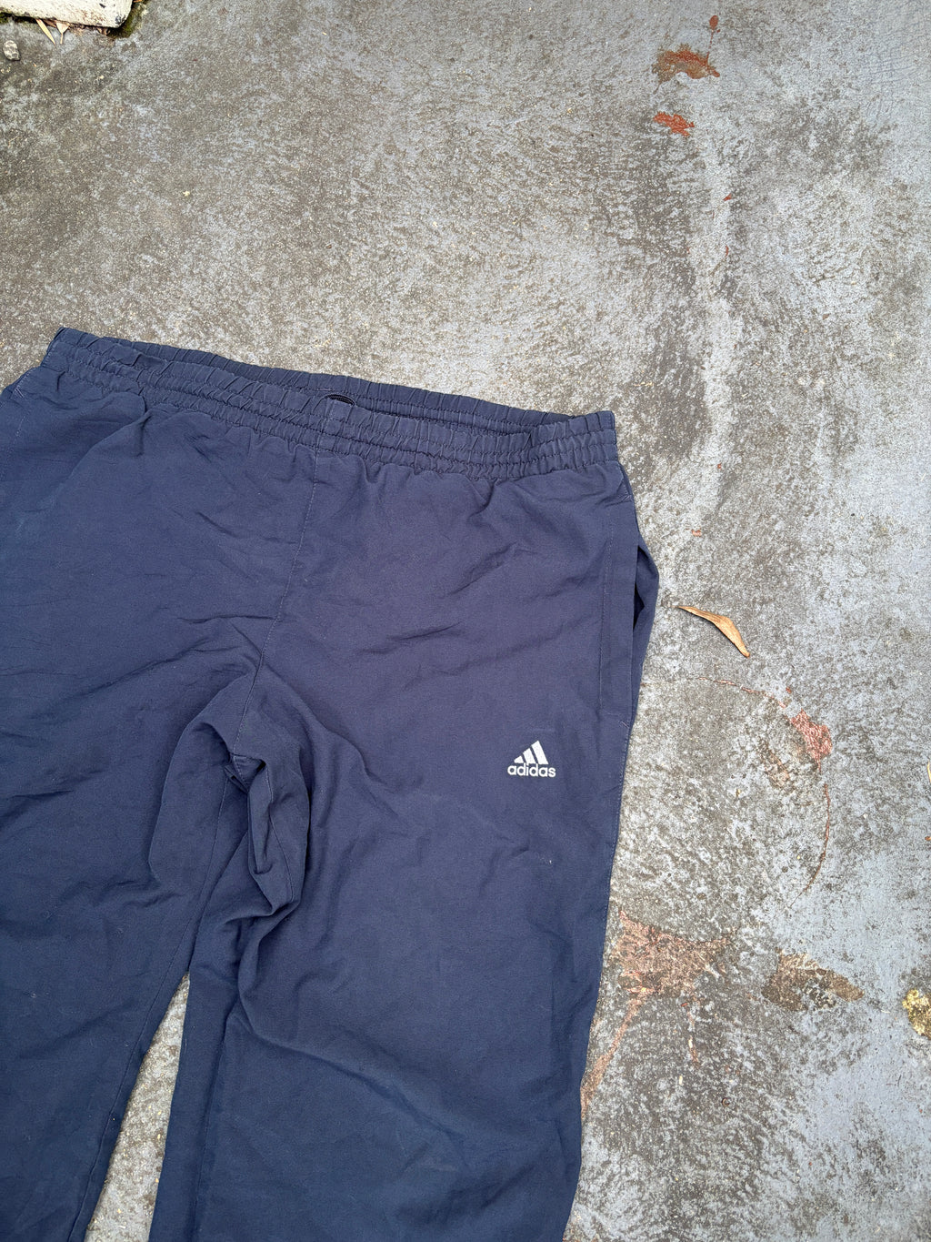 Adidas Track Pants Men’s M Navy Embroidered Logo Wide Leg Bungee Ankle Zip