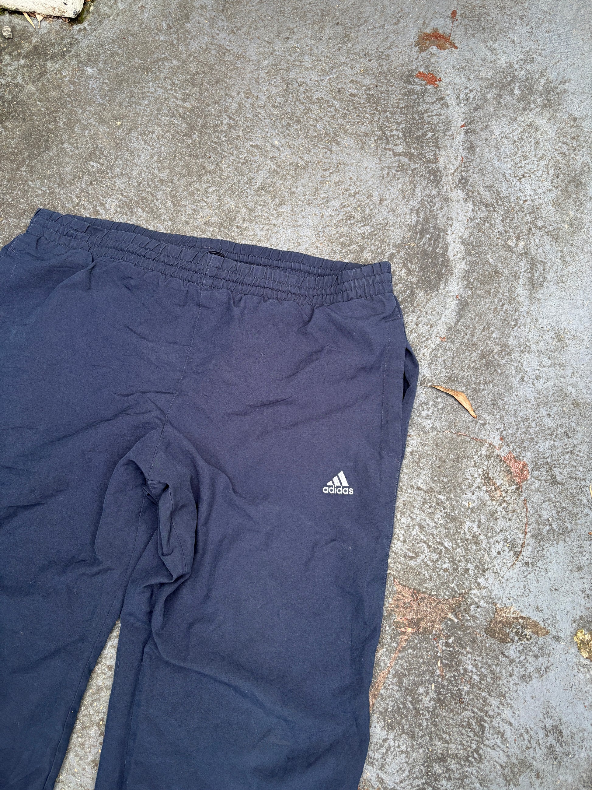 Adidas Track Pants Men’s M Navy Embroidered Logo Wide Leg Bungee Ankle Zip