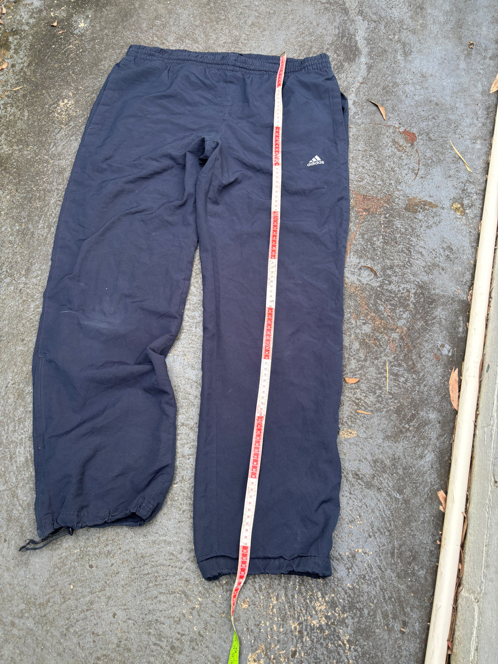 Adidas Track Pants Men’s M Navy Embroidered Logo Wide Leg Bungee Ankle Zip