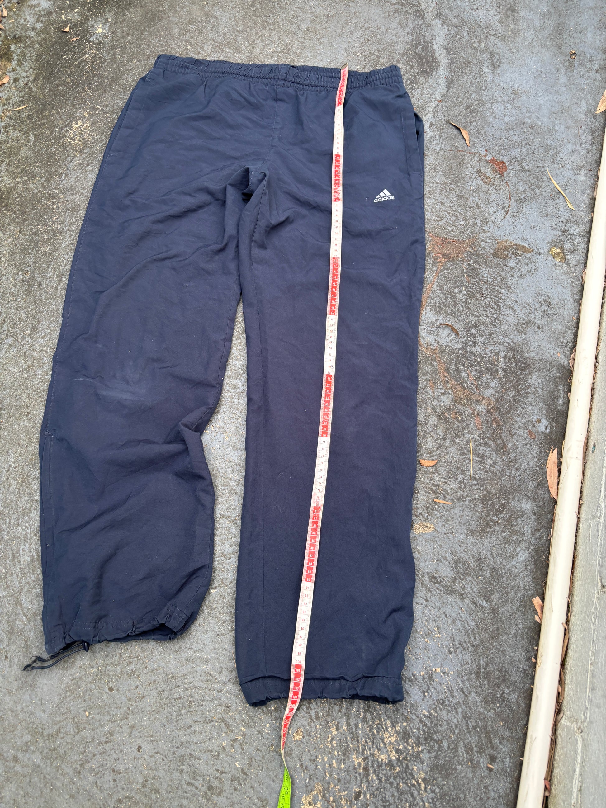 Adidas Track Pants Men’s M Navy Embroidered Logo Wide Leg Bungee Ankle Zip