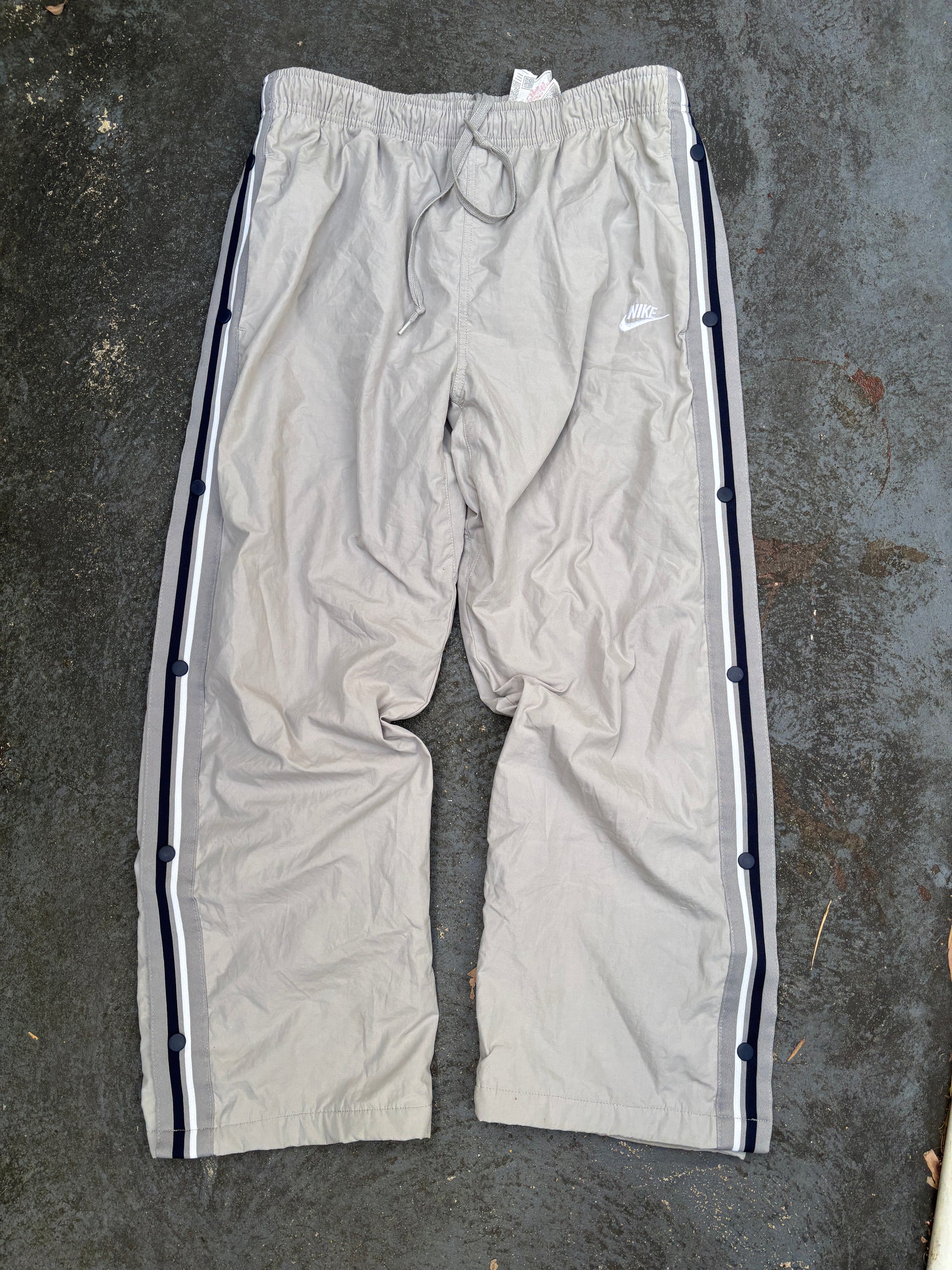 Vintage Y2K Nike Track Pants Men’s XL Grey Navy Detail Tear Away Wide Leg Windbreakers