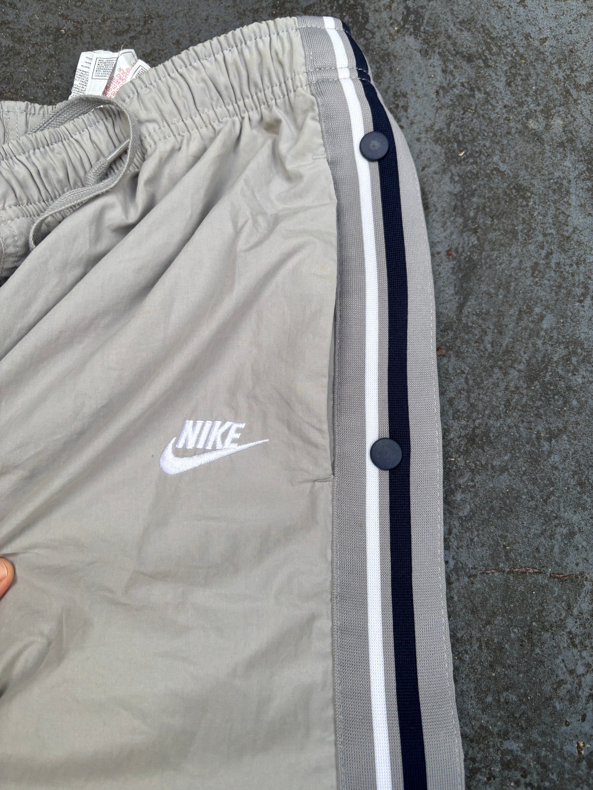 Vintage Y2K Nike Track Pants Men’s XL Grey Navy Detail Tear Away Wide Leg Windbreakers
