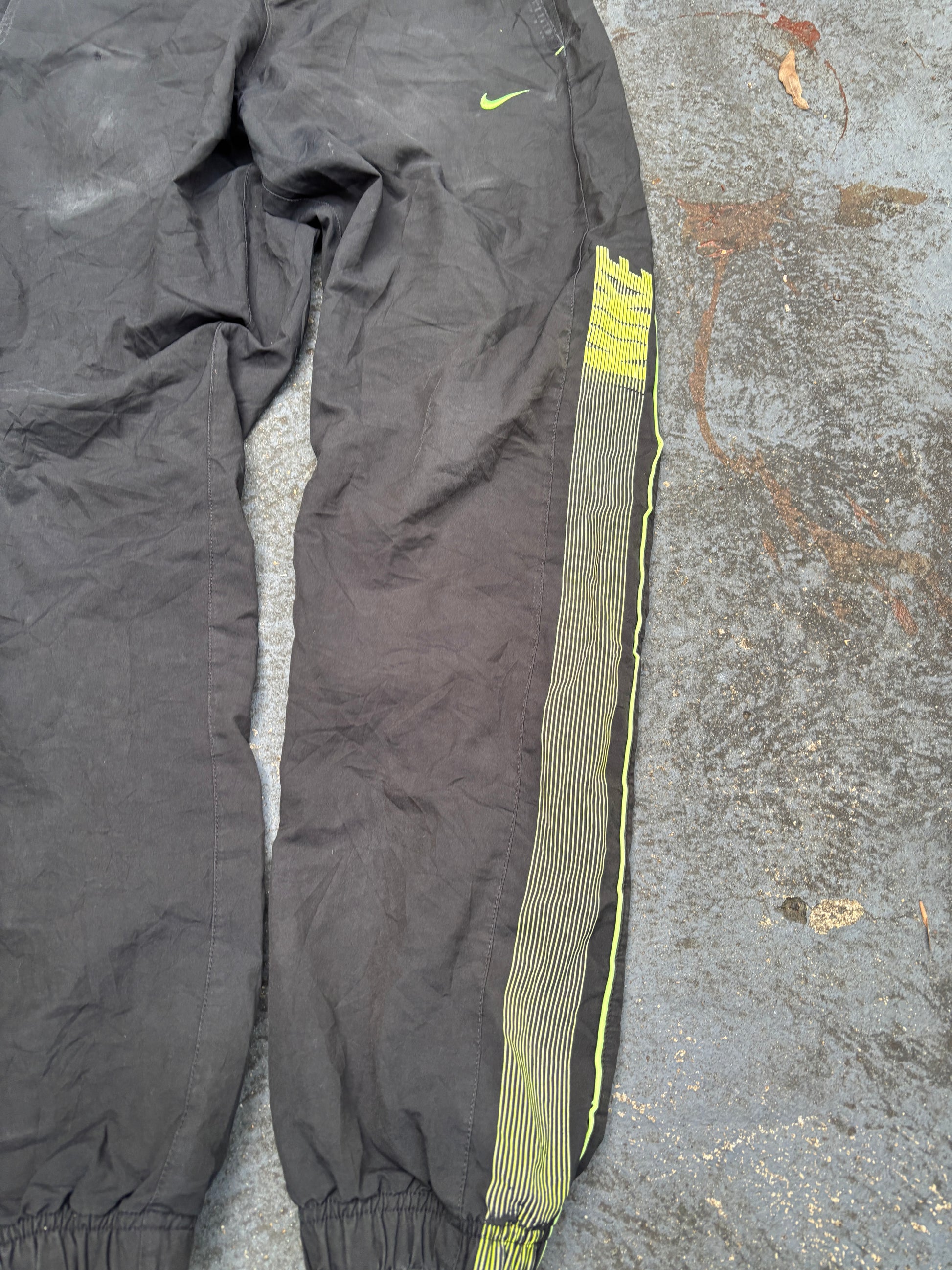 Vintage Y2K Nike Track Pants Men’s S Black Lime Green Spell Out Logo Windbreakers