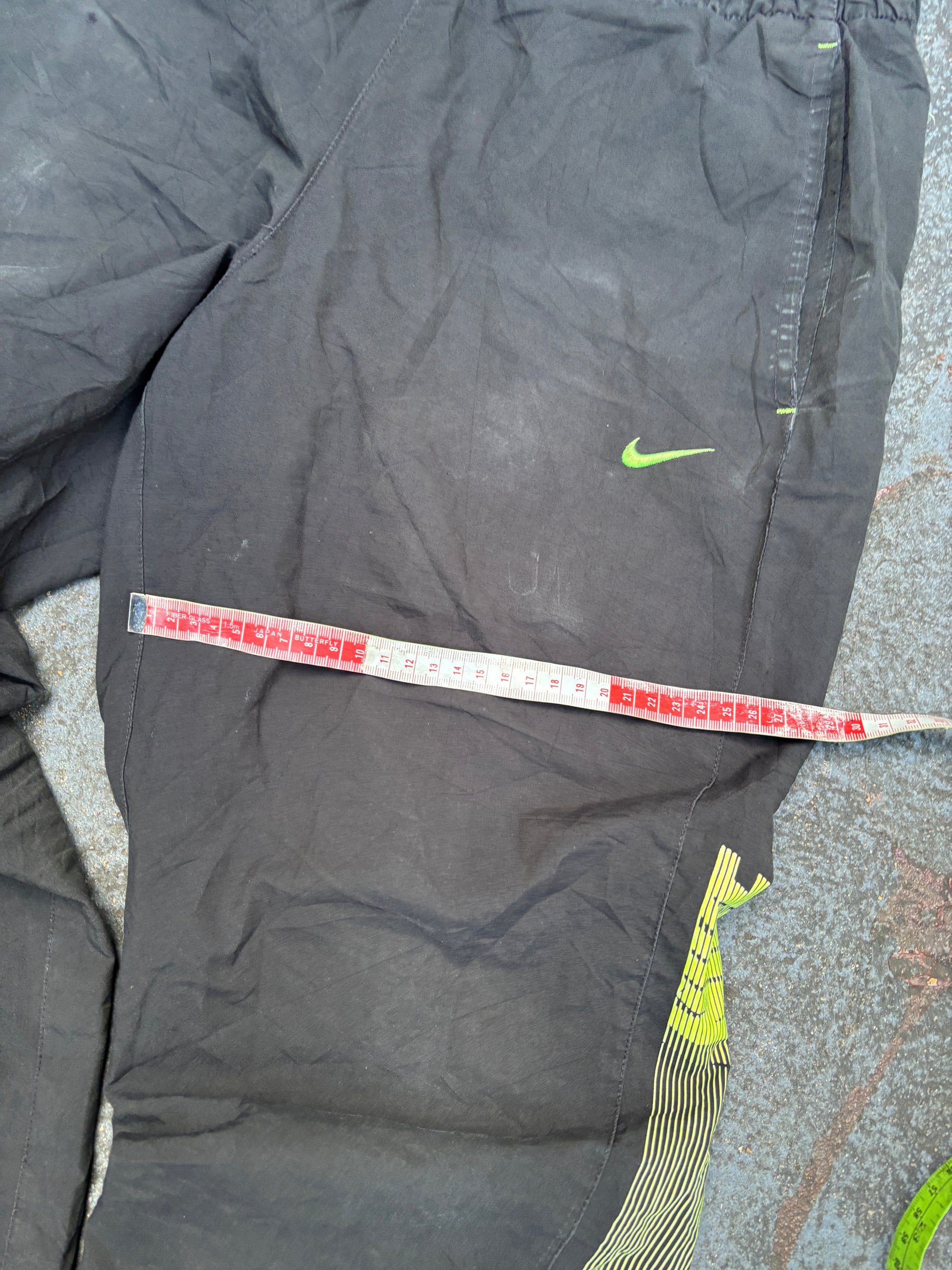 Vintage Y2K Nike Track Pants Men’s S Black Lime Green Spell Out Logo Windbreakers